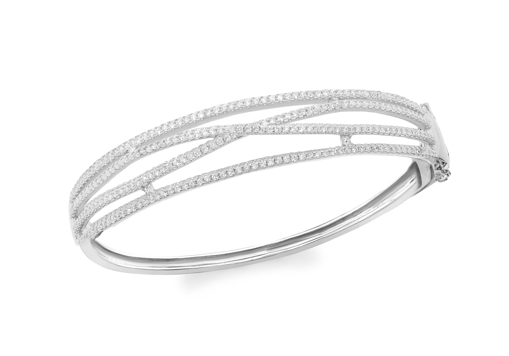 Sterling Silver Rhodium Plated Zirconia Crossover Bangle
