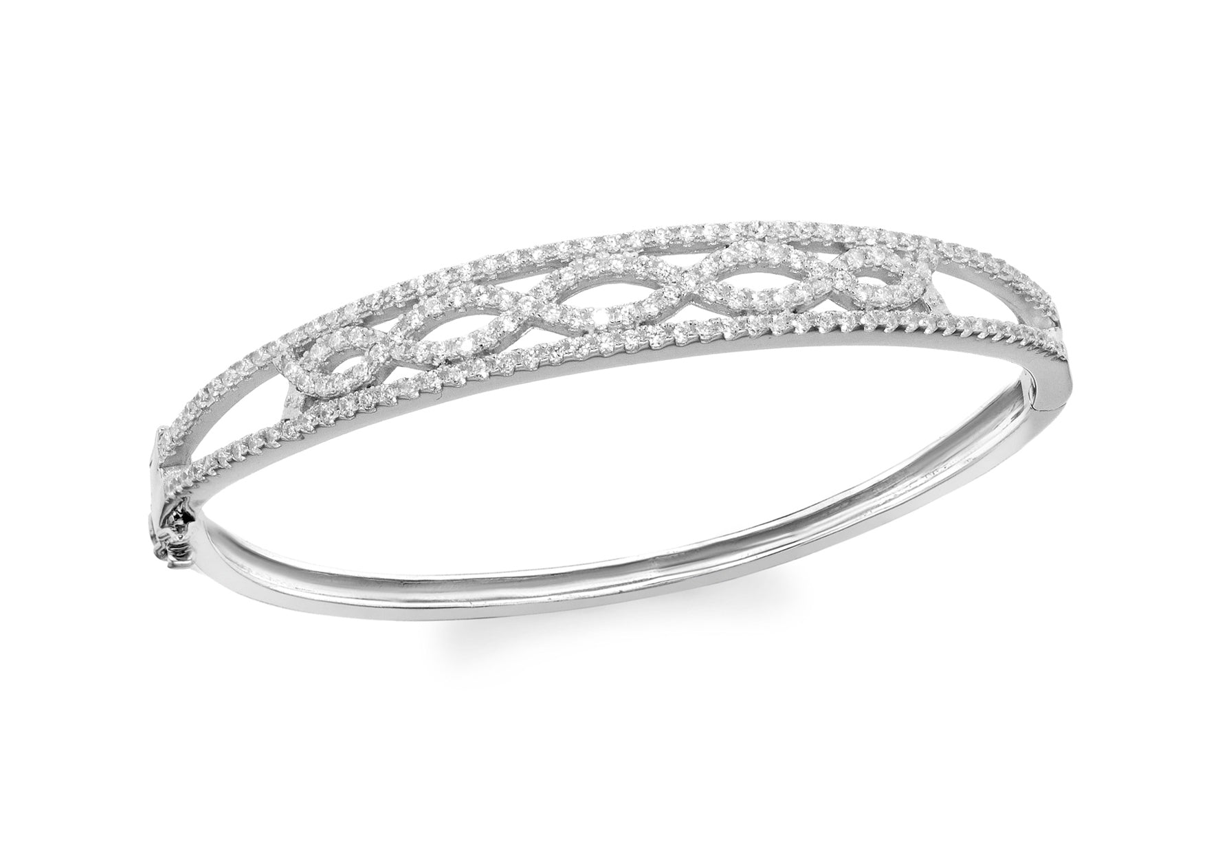 Sterling Silver Rhodium Plated Zirconia Elliptic Wave Bangle