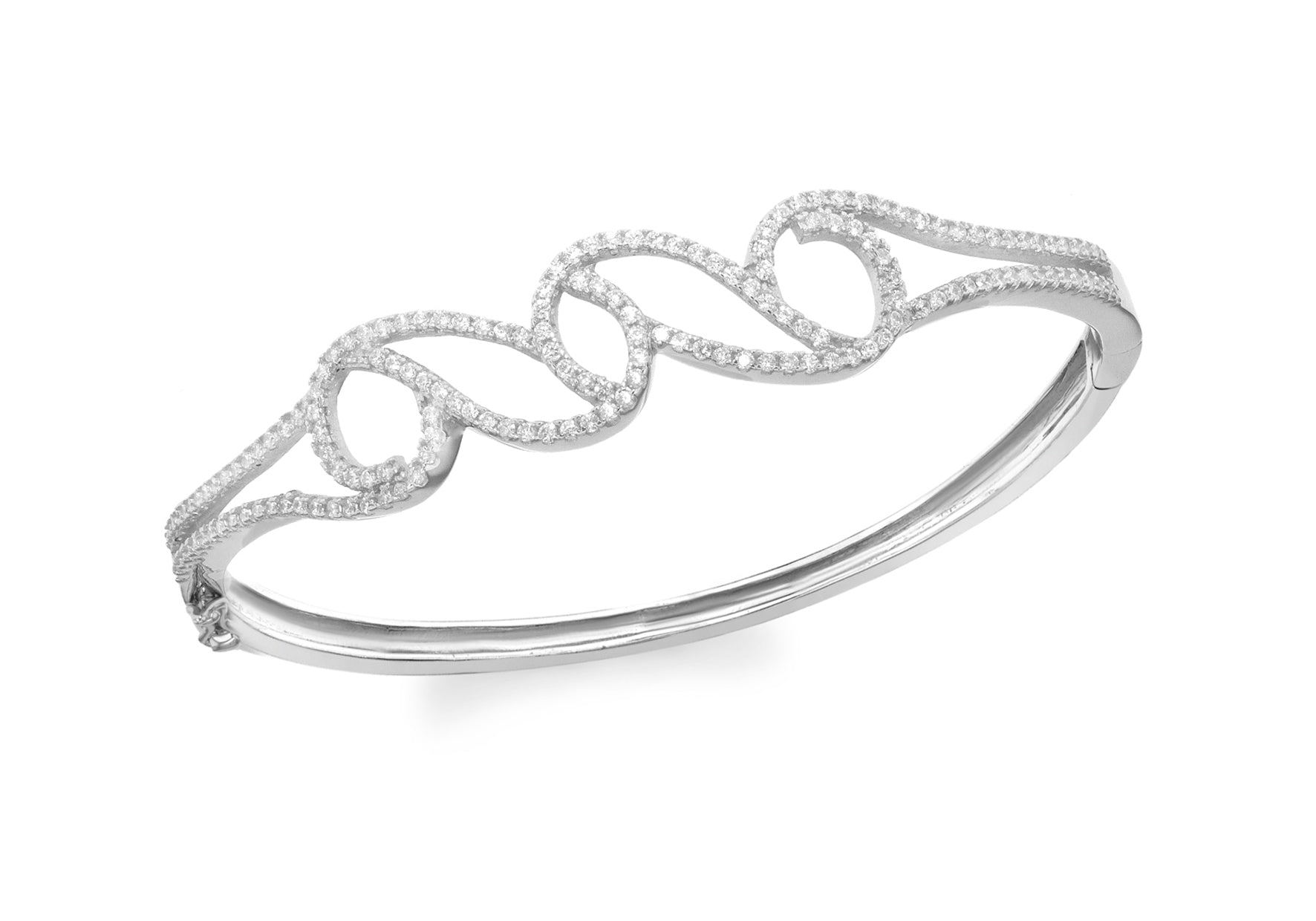 Sterling Silver Rhodium Plated Zirconia Leaf Bangle