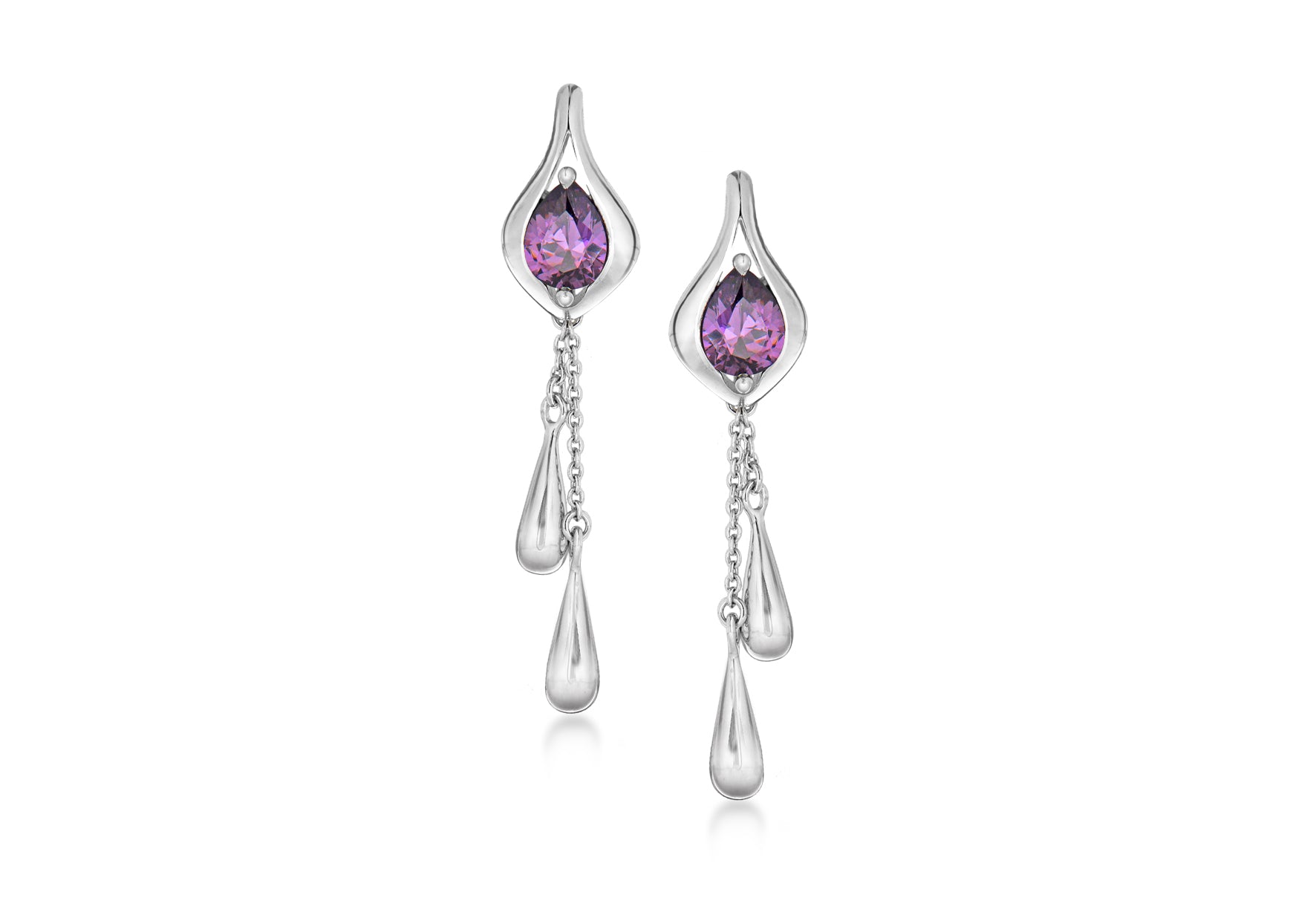 Sterling Silver Amythyst Zirconia and Chain Drop Earrings