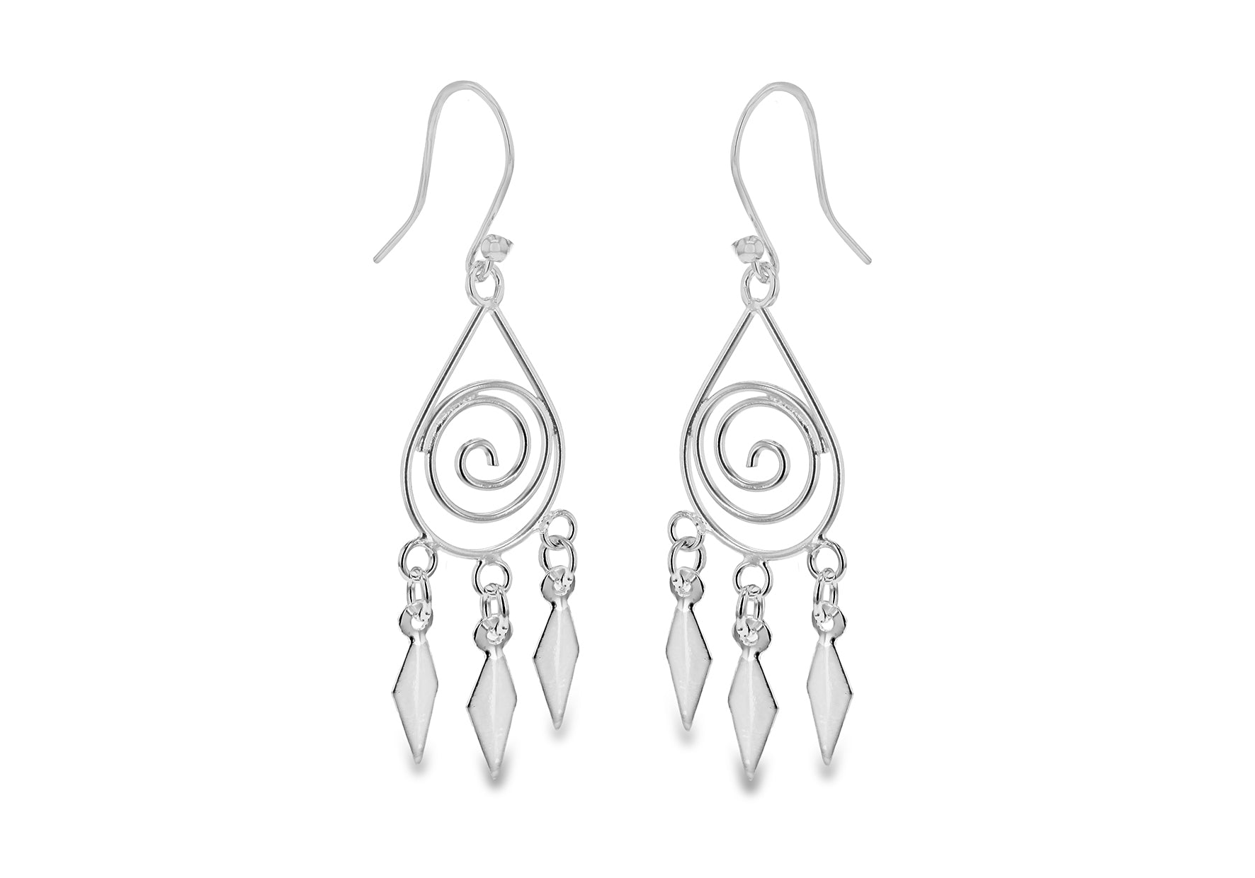 Sterling Silver Swirl Tri-Drop Hook Earrings