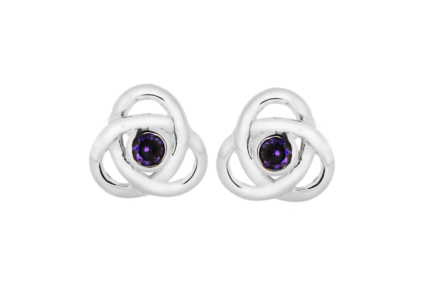 Sterling Silver 11mm Amethyst Zirconia Knot Stud Earrings