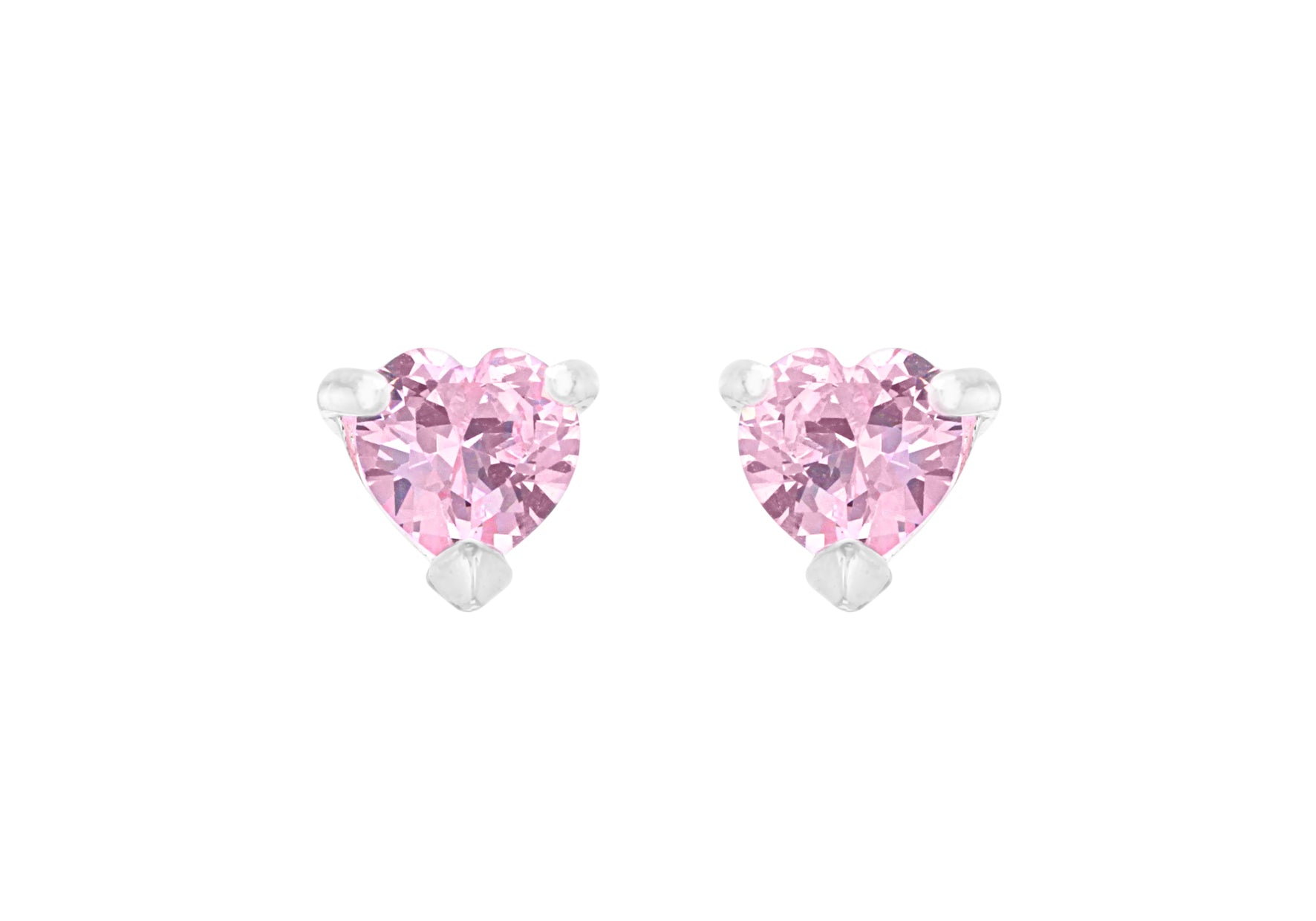 Sterling Silver 5mm Pink Zirconia Heart Stud Earrings