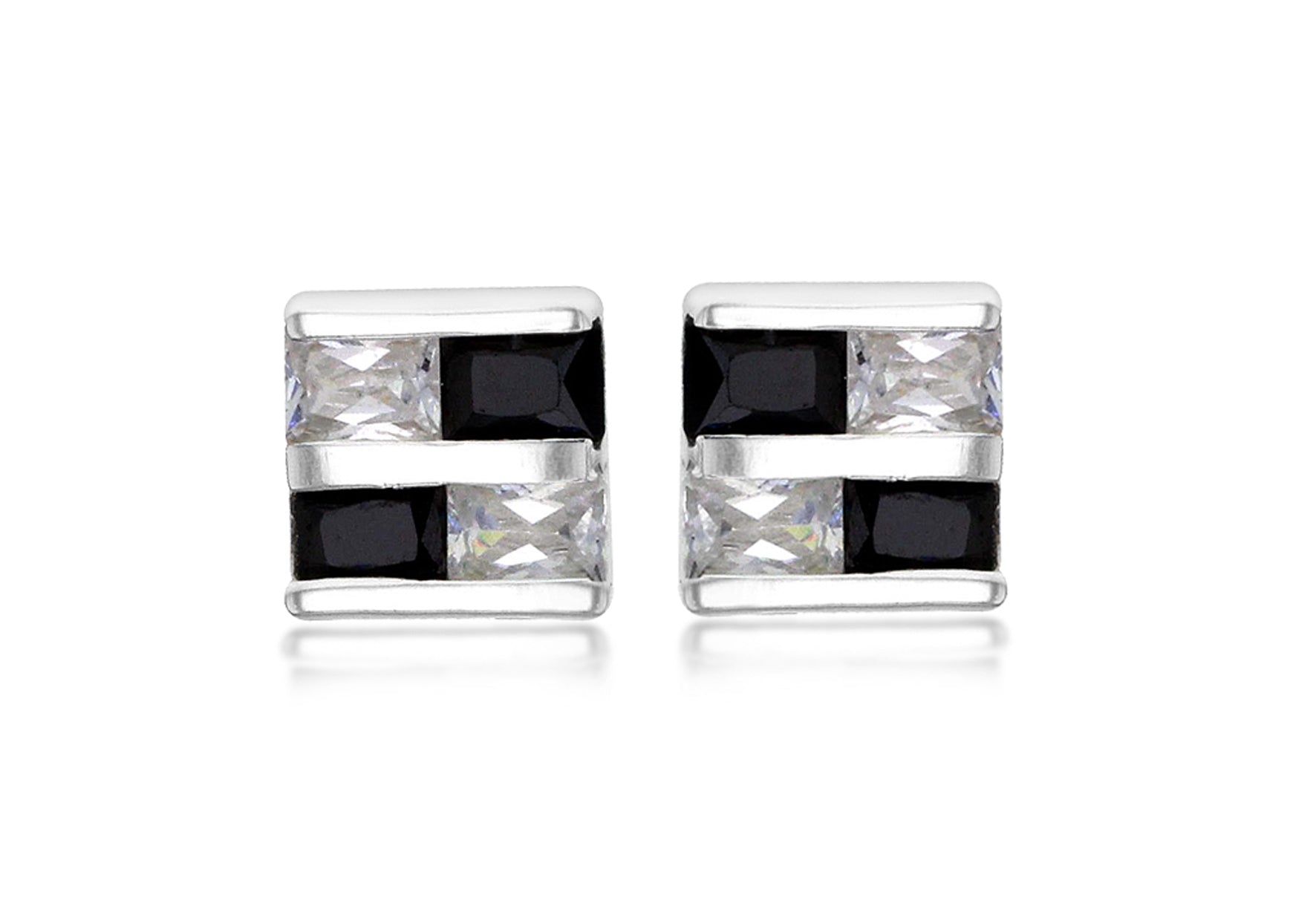 SILVER 4MM B&W SQ Zirconia STUD EARR9