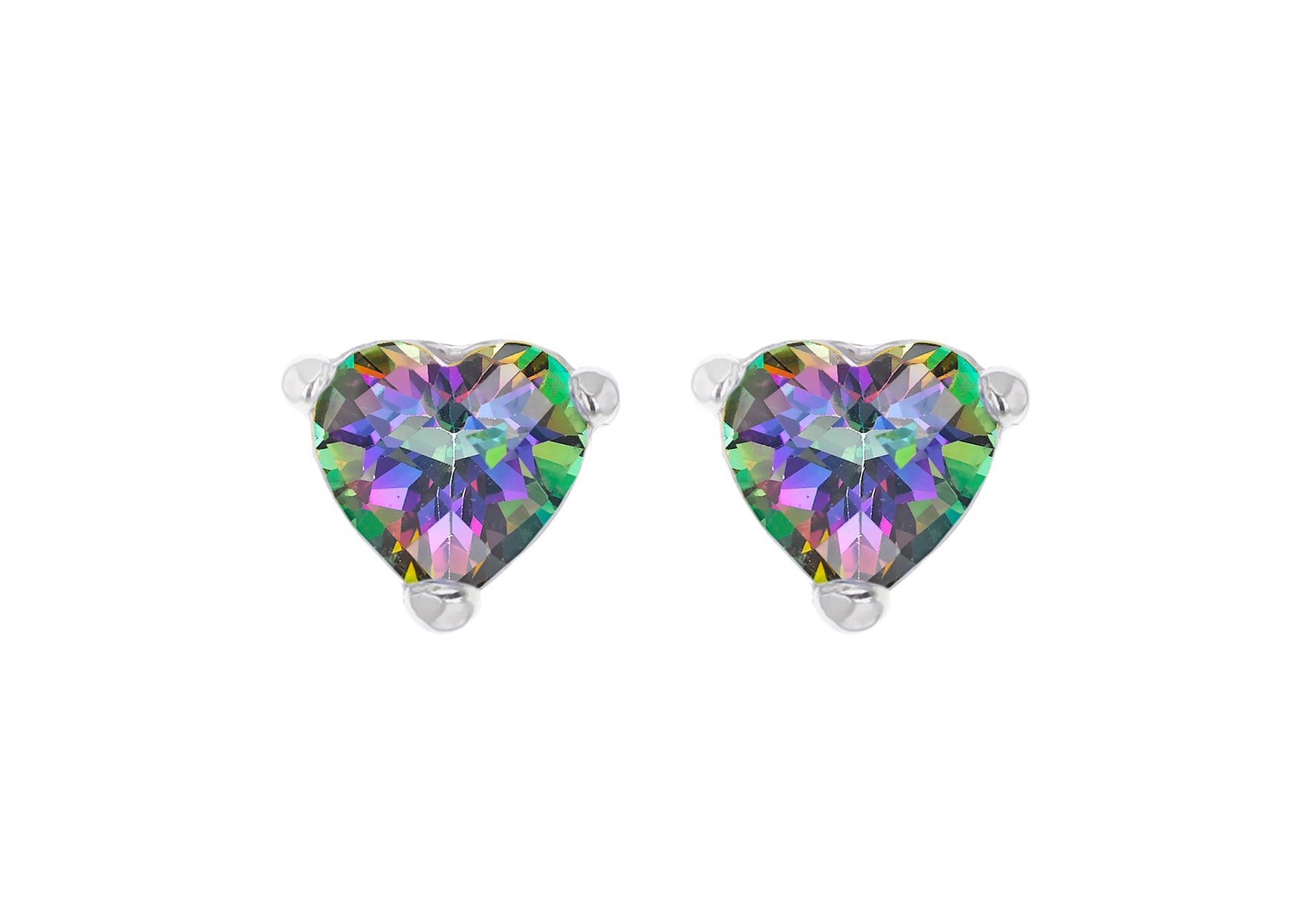 Sterling Silver Rhodium Plated Aurora Heart Shaped Zirconia Earrings