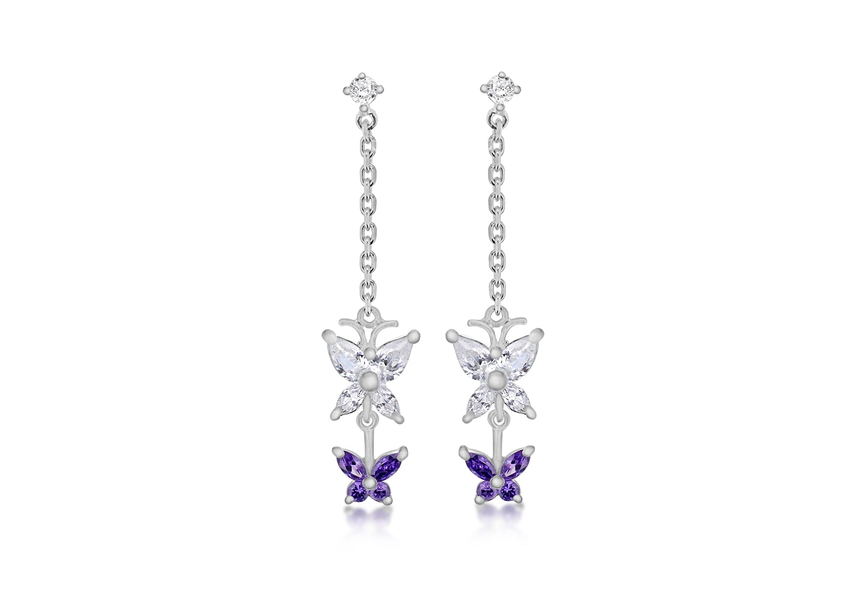 SILVER W/Zirconia & AMY B/FLY EARR9