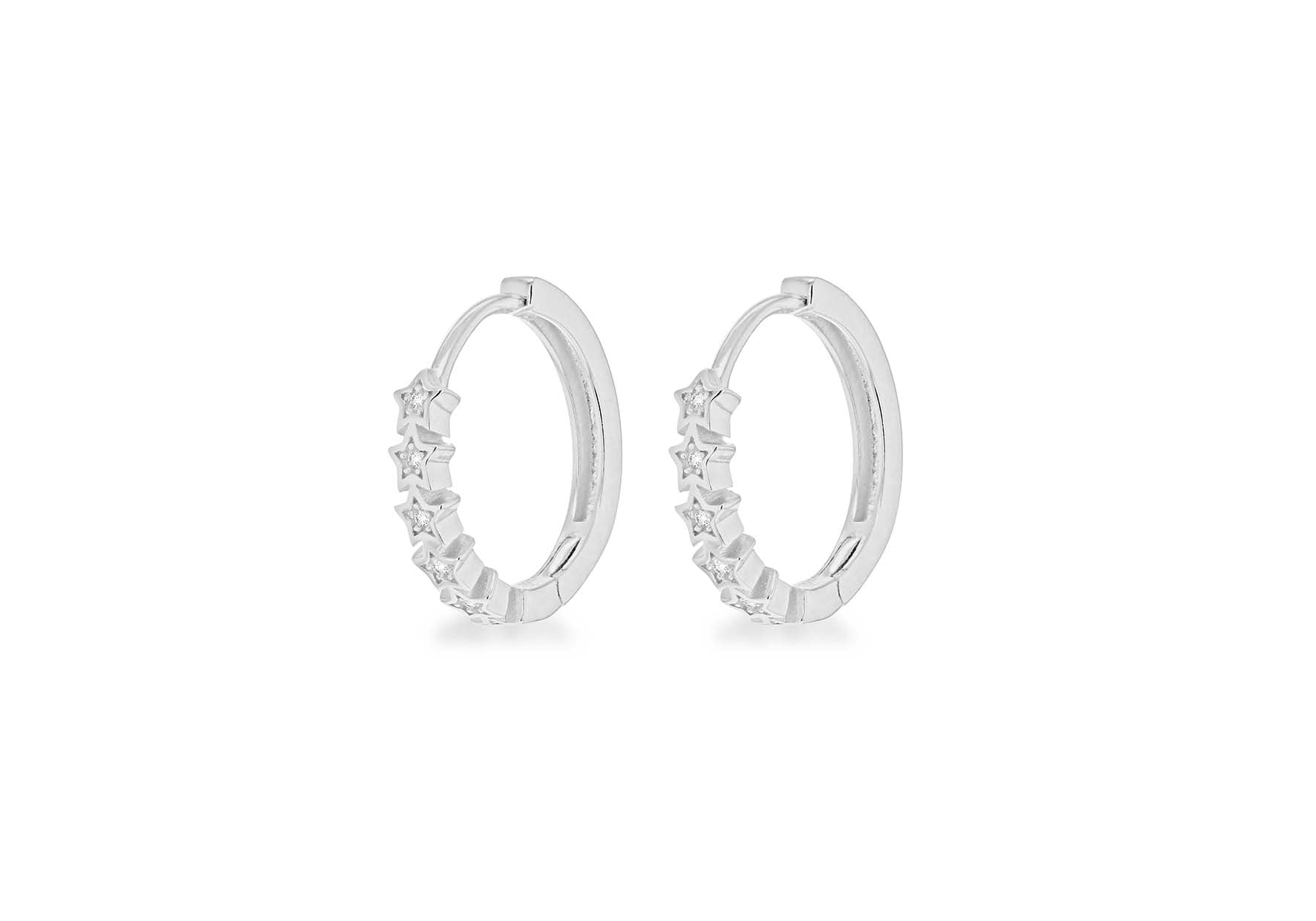 Sterling Silver Rhodium Plated Zirconia 17.6mm x 16mm Star Hoop Earrings