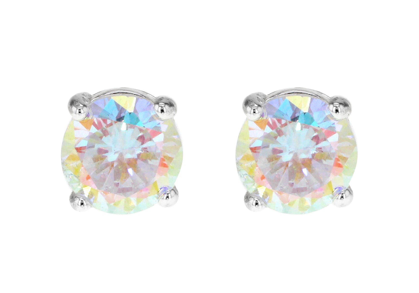 Sterling Silver Aurora Borealis Zirconia  8mm Stud Earrings