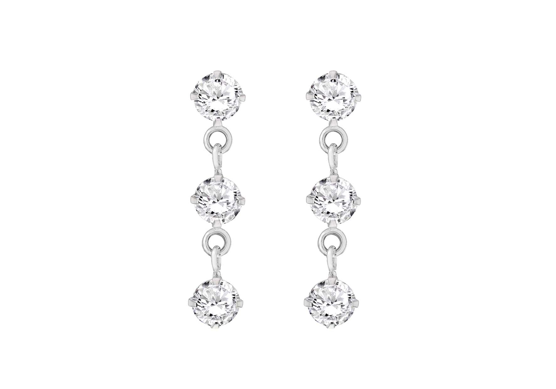 Sterling Silver Triple Round 5mm Zirconia Drop Earrings