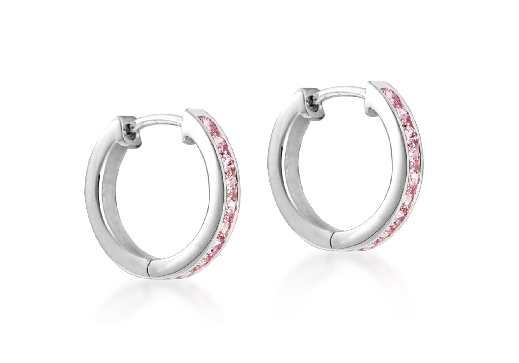 Sterling Silver 17mm Channel Set Pink Zirconia Hoop Earrings