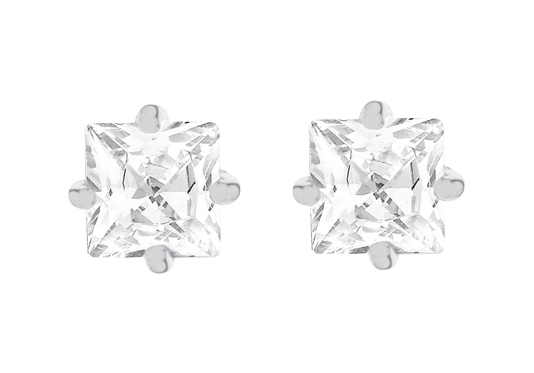 SILVER 7MM SQ Zirconia  STUD EARRing