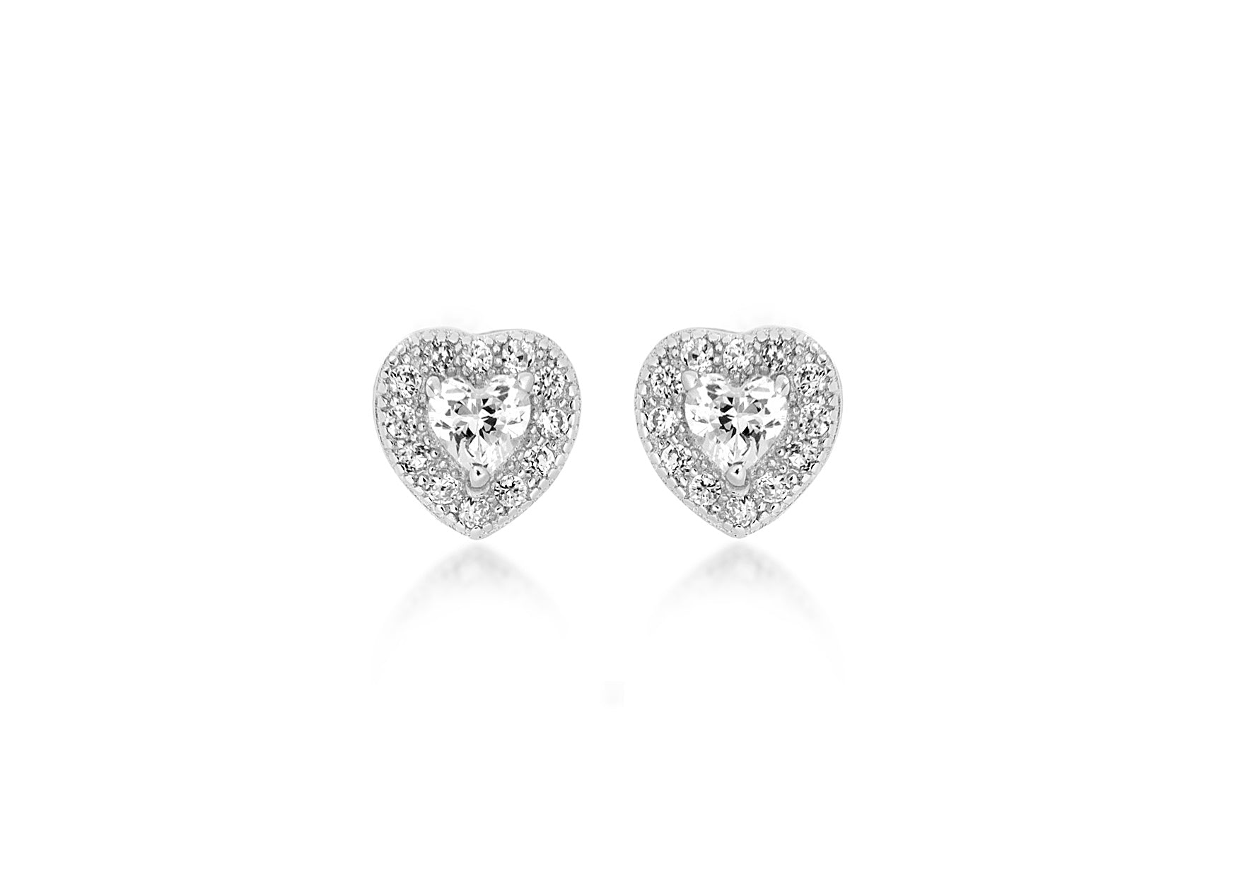 Sterling Silver Rhodium Plated Zirconia 6mm x 6mm Heart Earrings