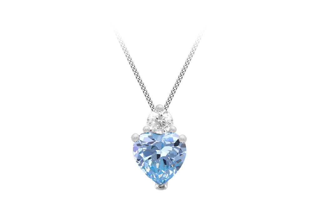 Sterling Silver Aqua Blue Zirconia and White Zirconia Pendant