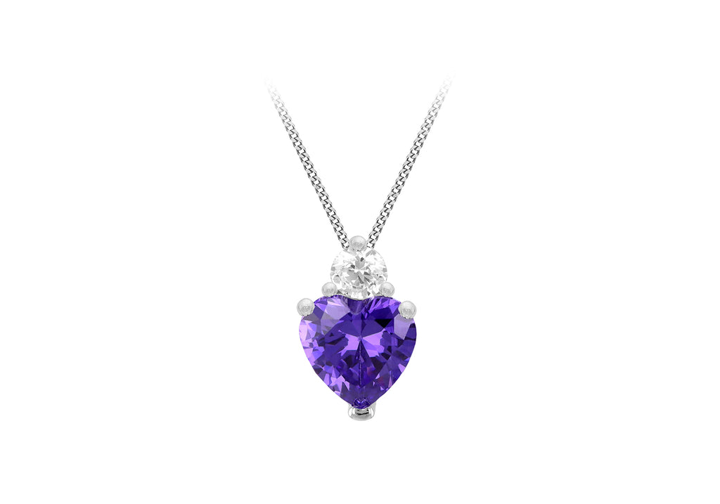 Sterling Silver Purple Heart and White Zirconia Pendant