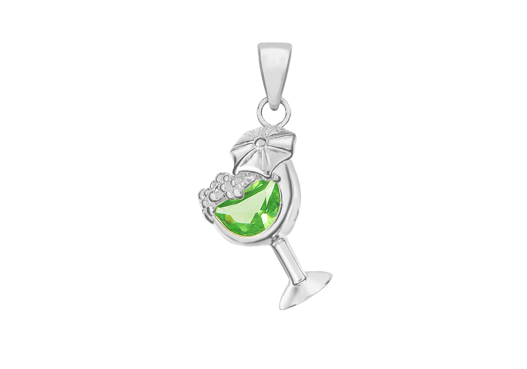 Sterling Silver Green Crystal oktail Crystal Pendant