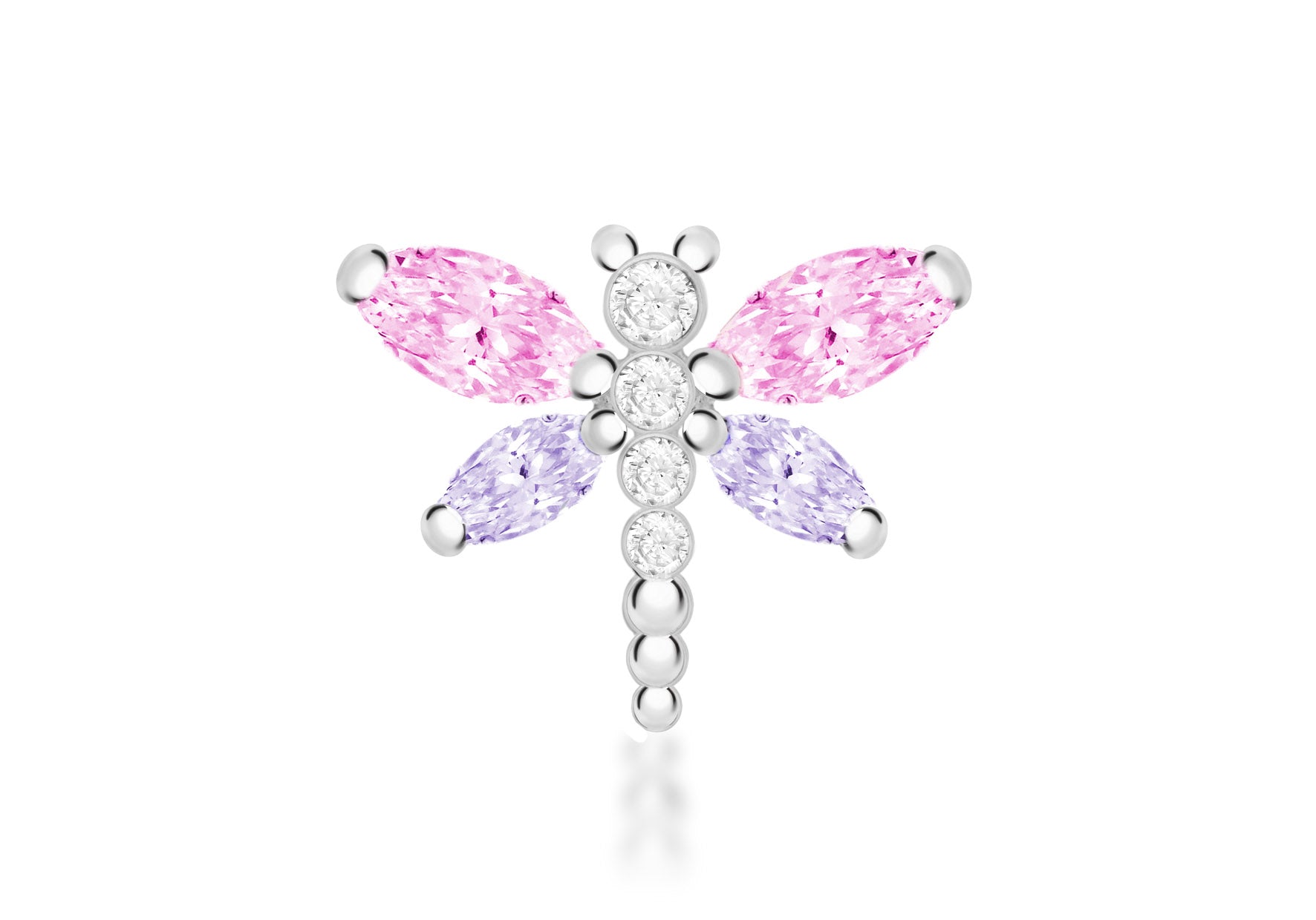 Sterling Silver Pink Purple and White Zirconia 20mm x 15mm Dragonfly Pendant