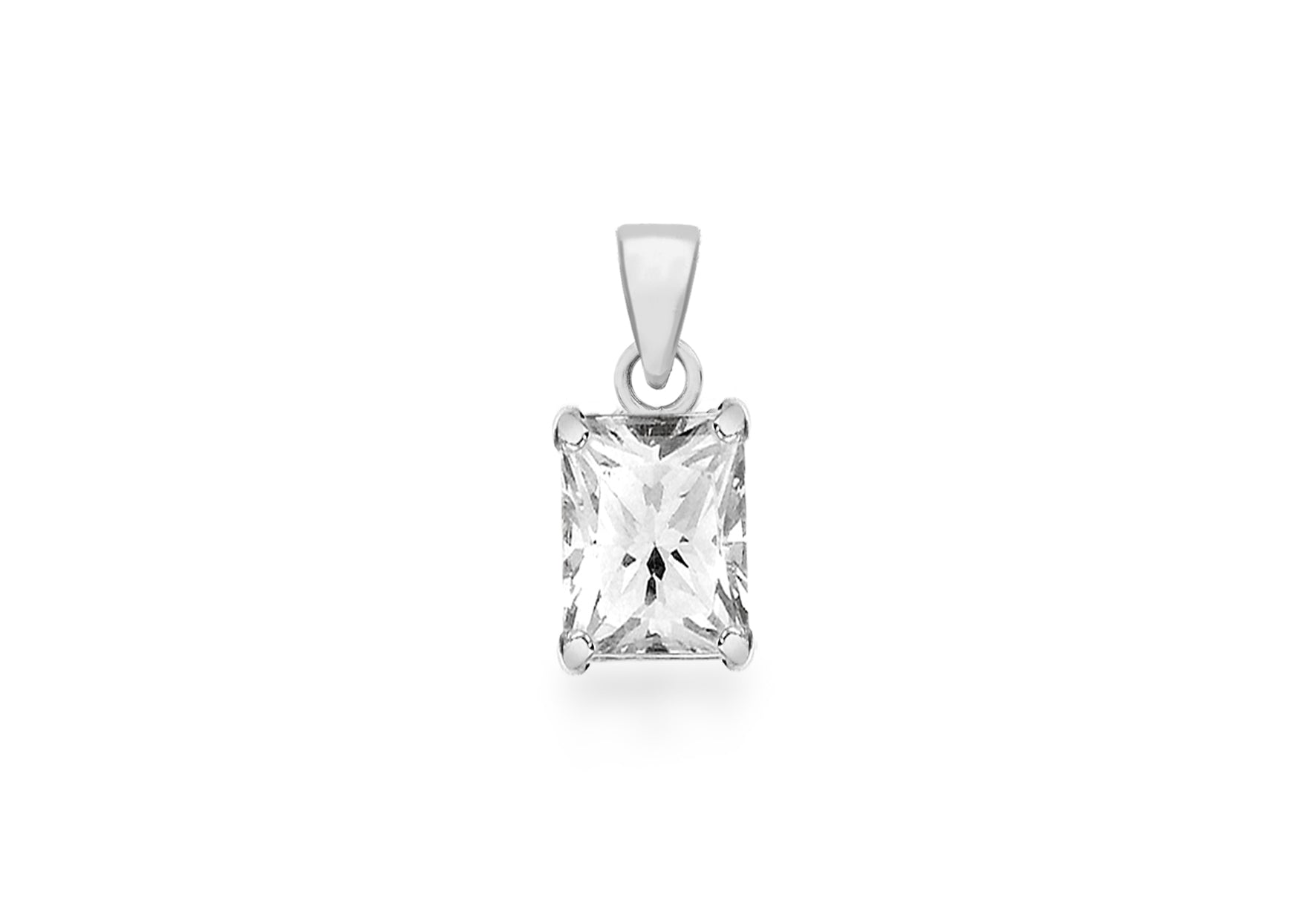 Sterling Silver Rectangular Zirconia  7mm x 16mm Pendant