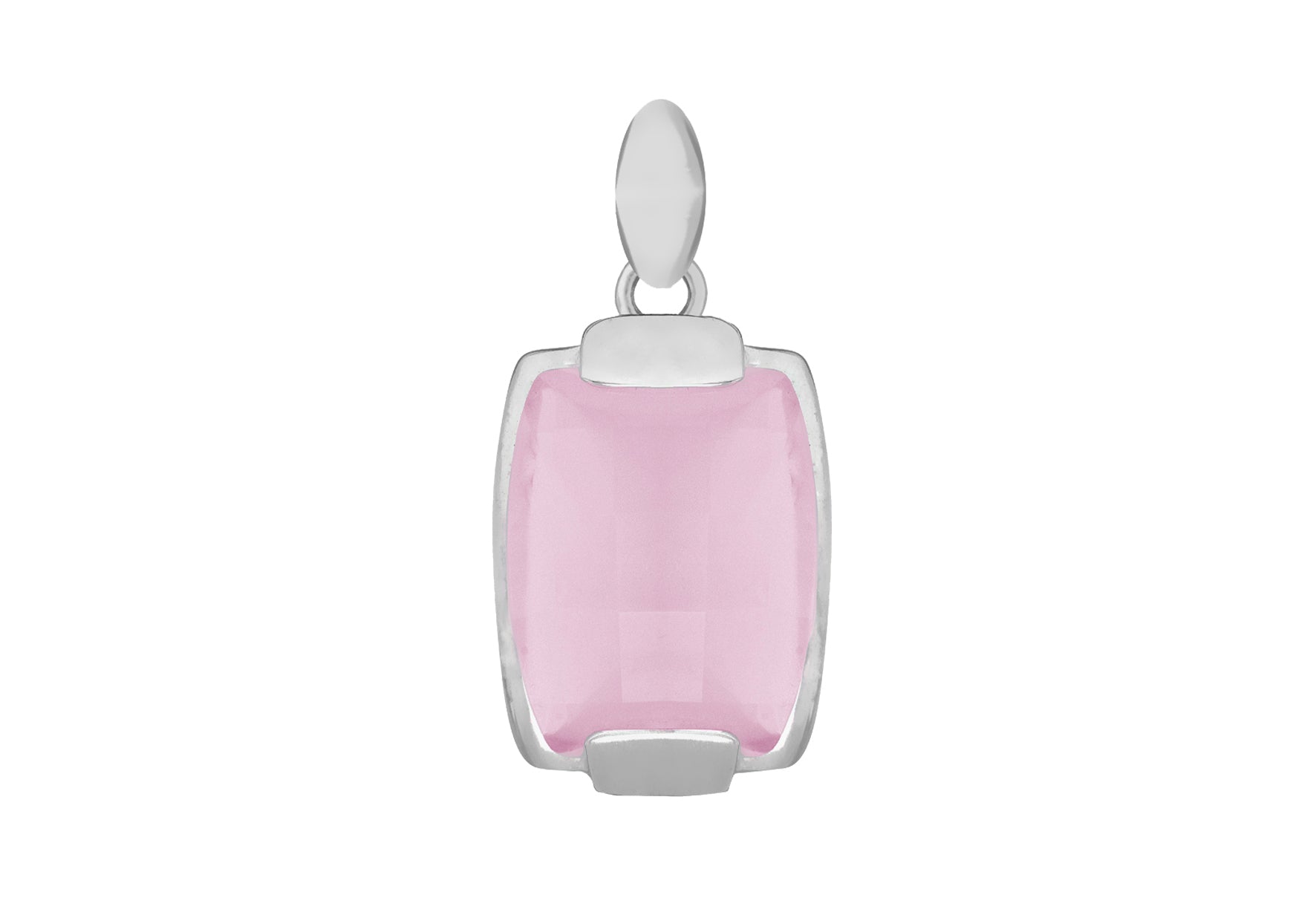 Sterling Silver FacetedPink Crystal Retangle Pendant