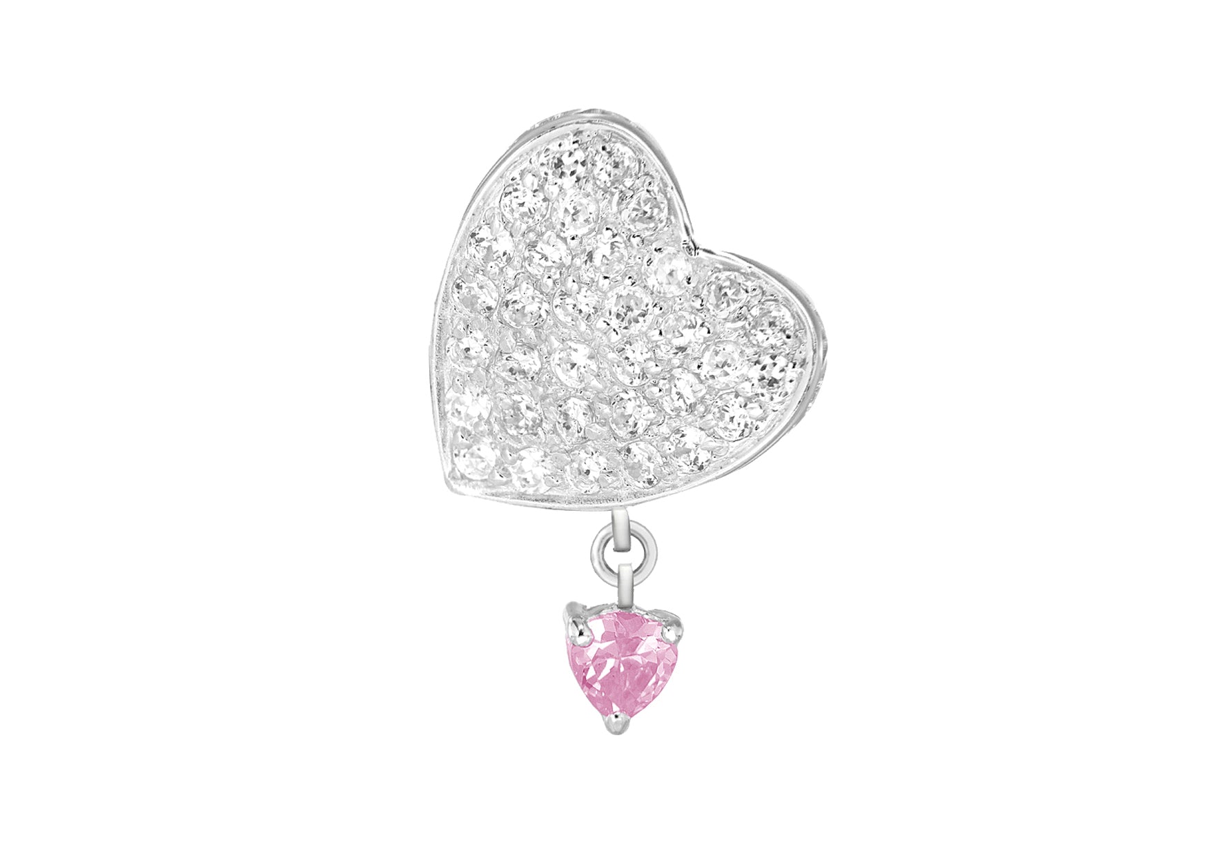 Sterling Silver Zirconia Double-Heart Slider Pendant