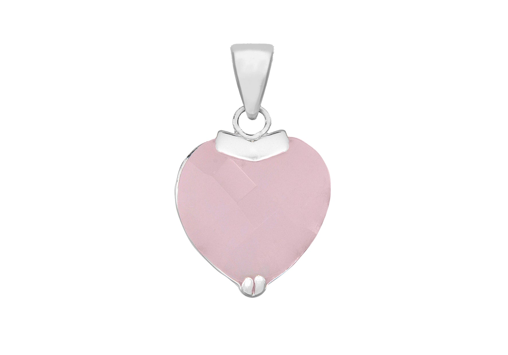 Sterling Silver FacetedPink Crystal Heart Pendant