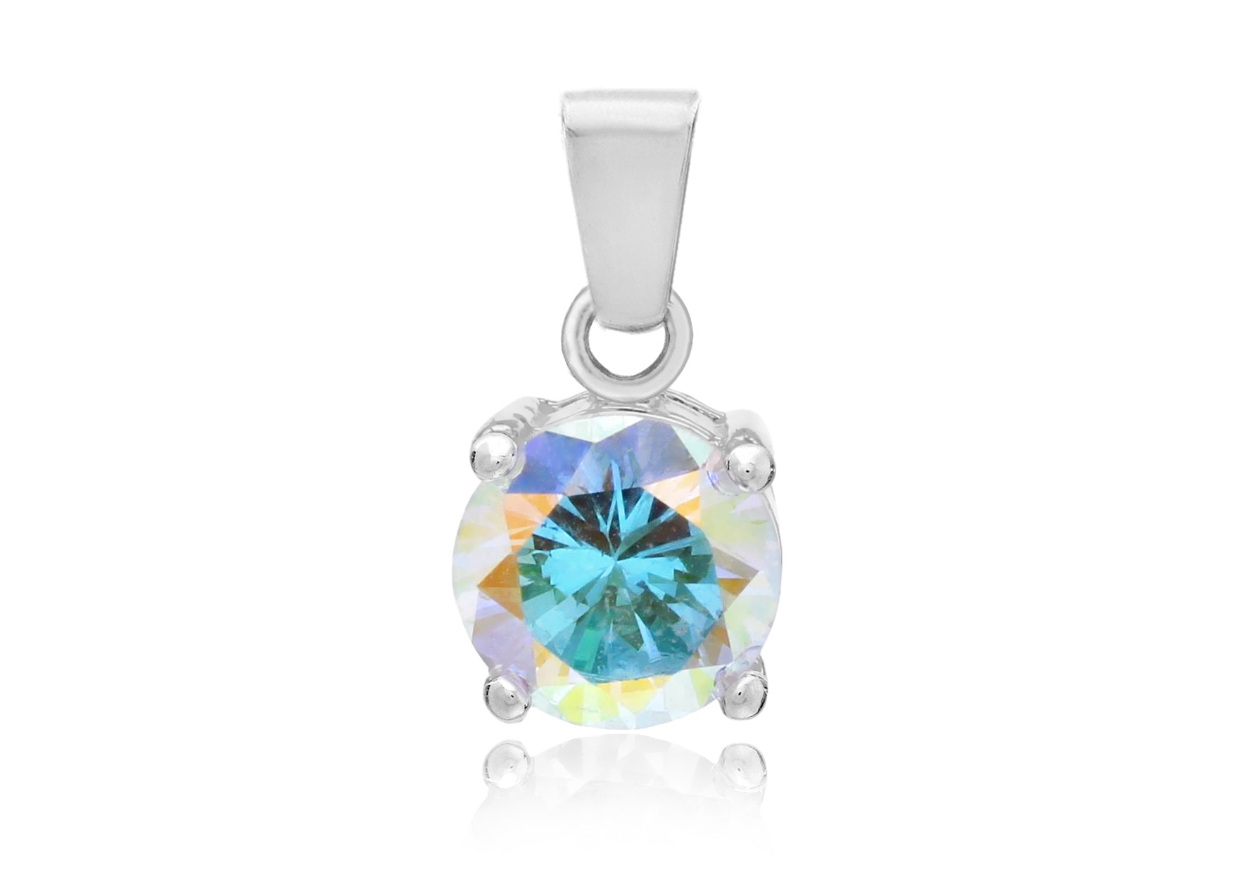 Sterling Silver 8mm Round Aurora Borealis Zirconia Pendant