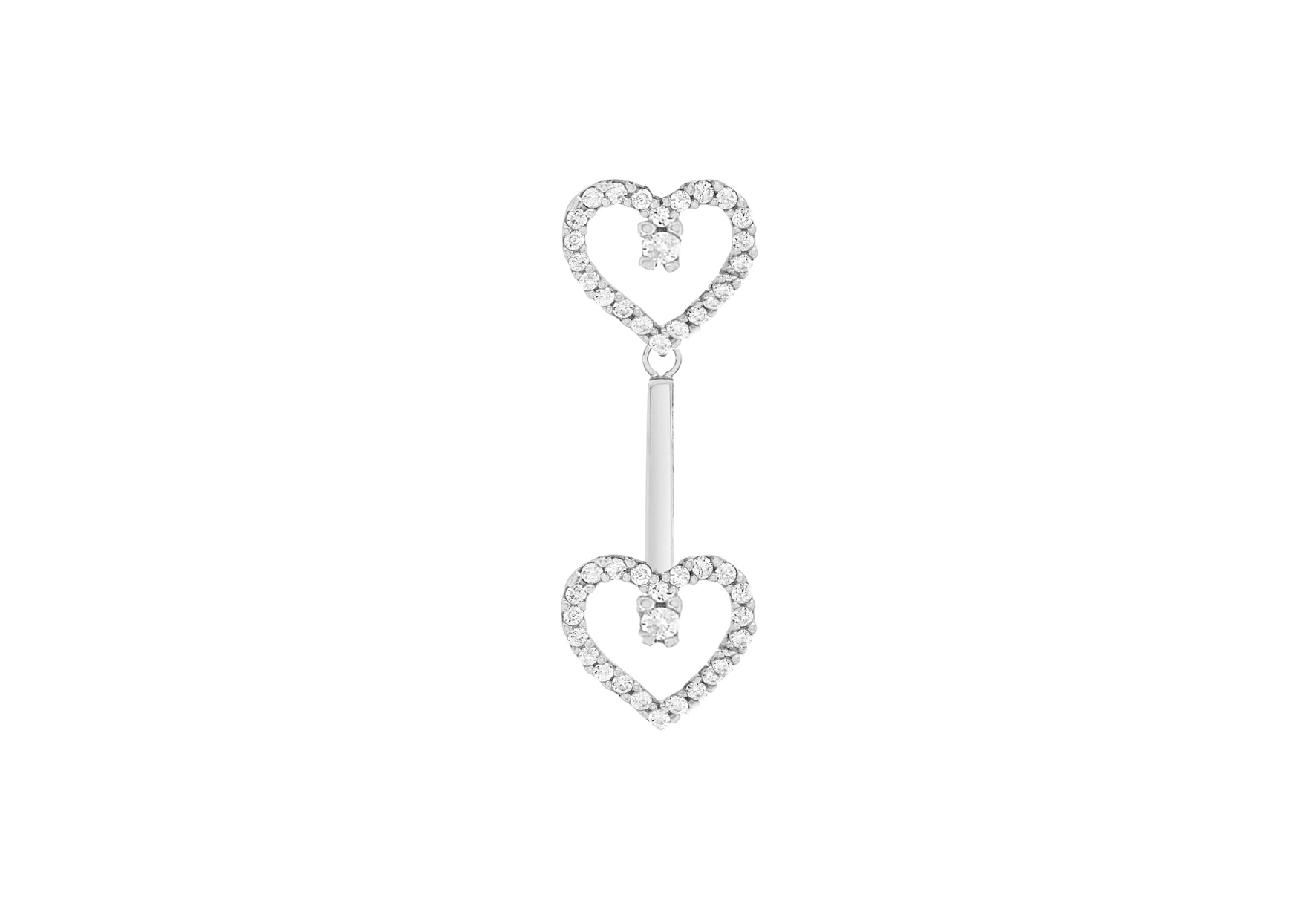 Sterling Silver Zirconia 10.2mm x 26mm Double-Heart Drop Pendant
