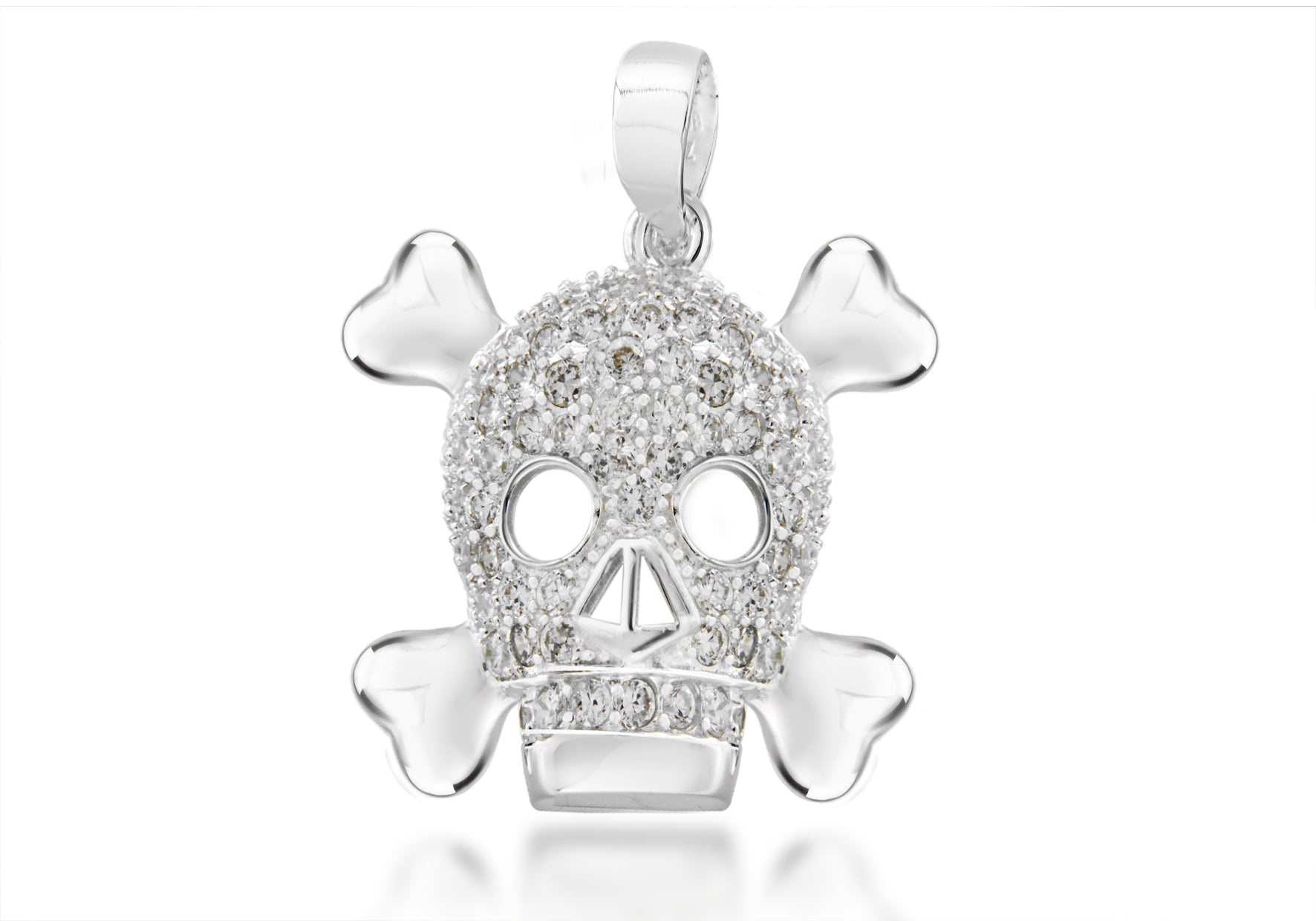 Sterling Silver Zirconia Skull and Crossbones Pendant