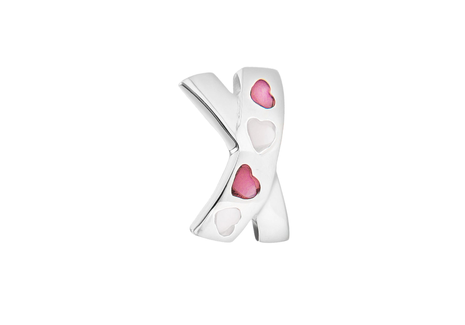 Sterling Silver Pink and White Mother of Pearl 11.5mm x 16mm Heart Crossover Pendant