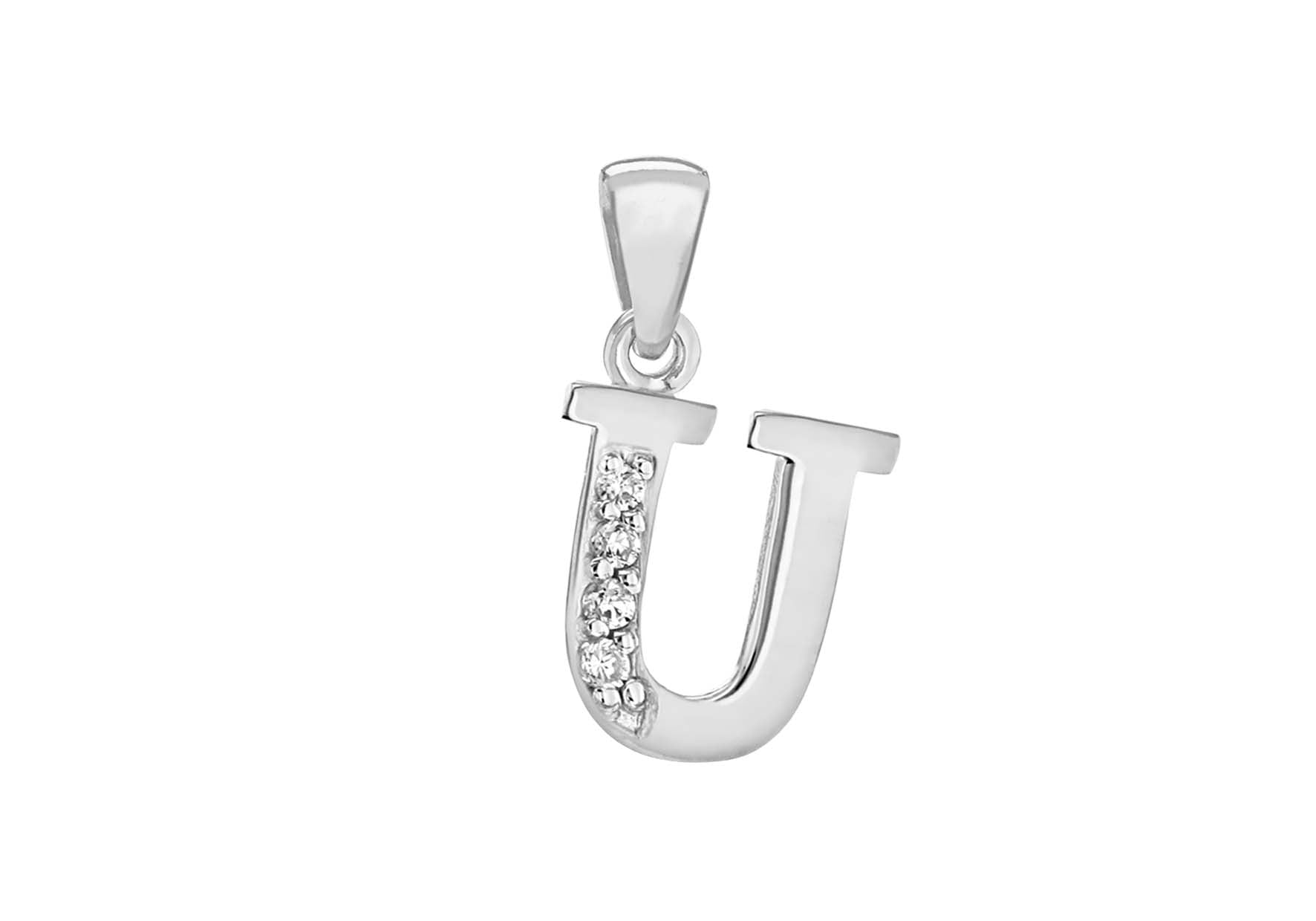 Sterling Silver Zirconia 10.2mm x 17.9mm 'U' Initial Pendant