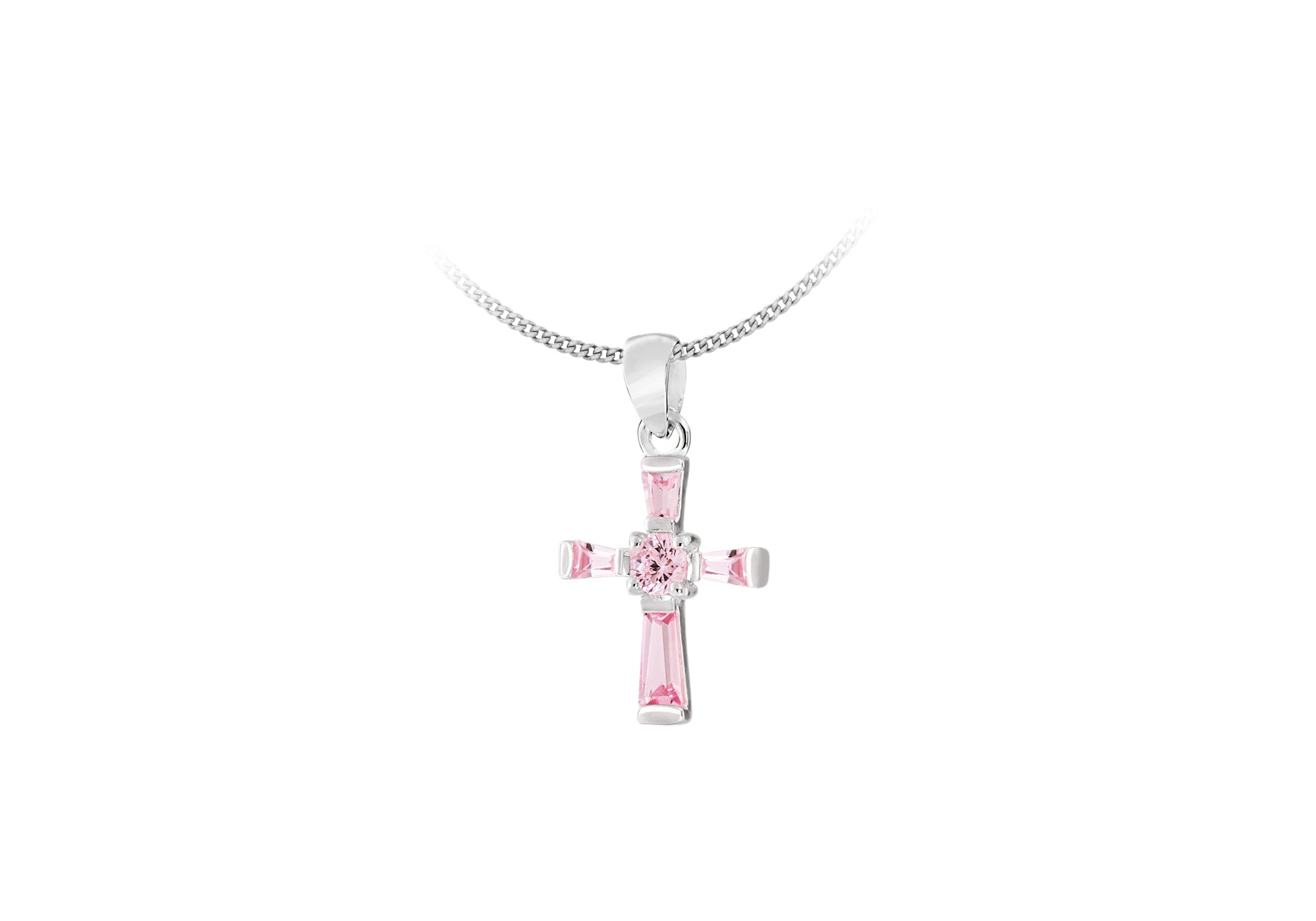 Sterling Silver Pink Zirconia Cross Pendant
