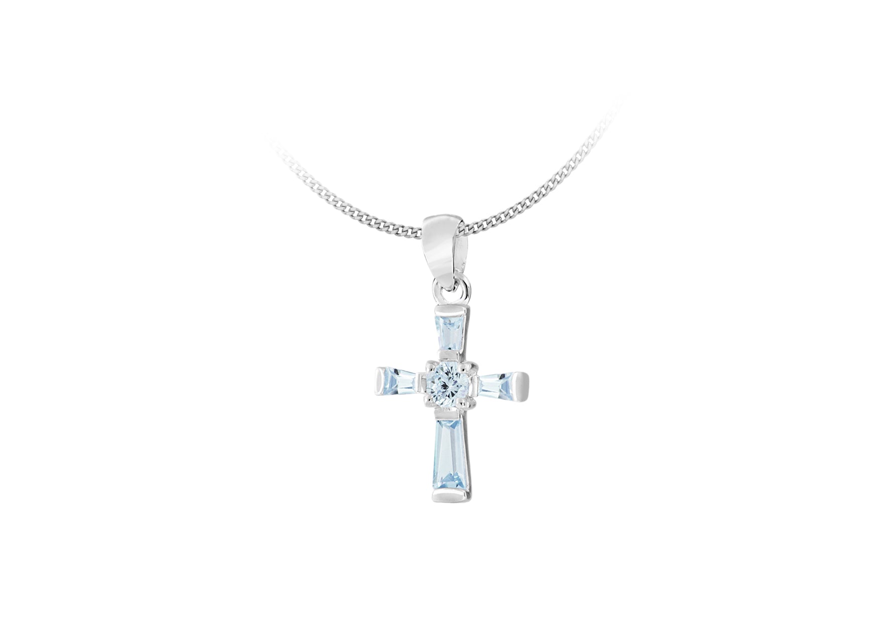 Sterling Silver Blue Zirconia Cross Pendant