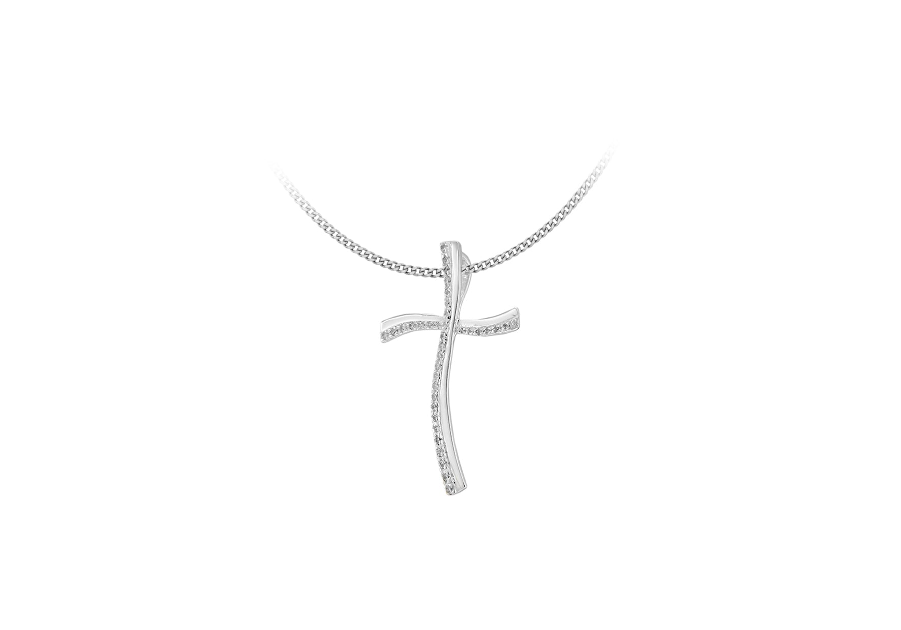 Sterling Silver Zirconia Wave Cross Slider Pendant