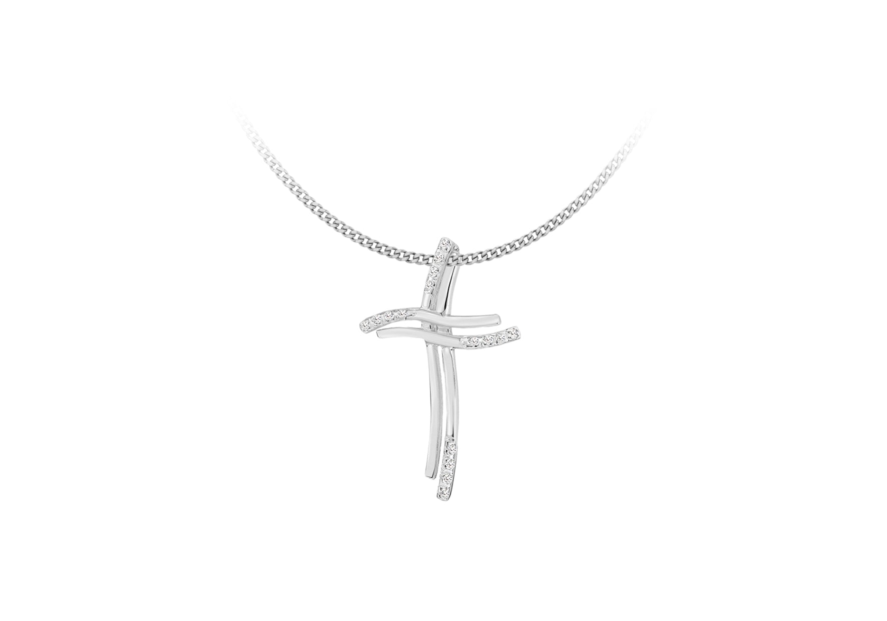 Sterling Silver Double Zirconia Cross Slider Pendant