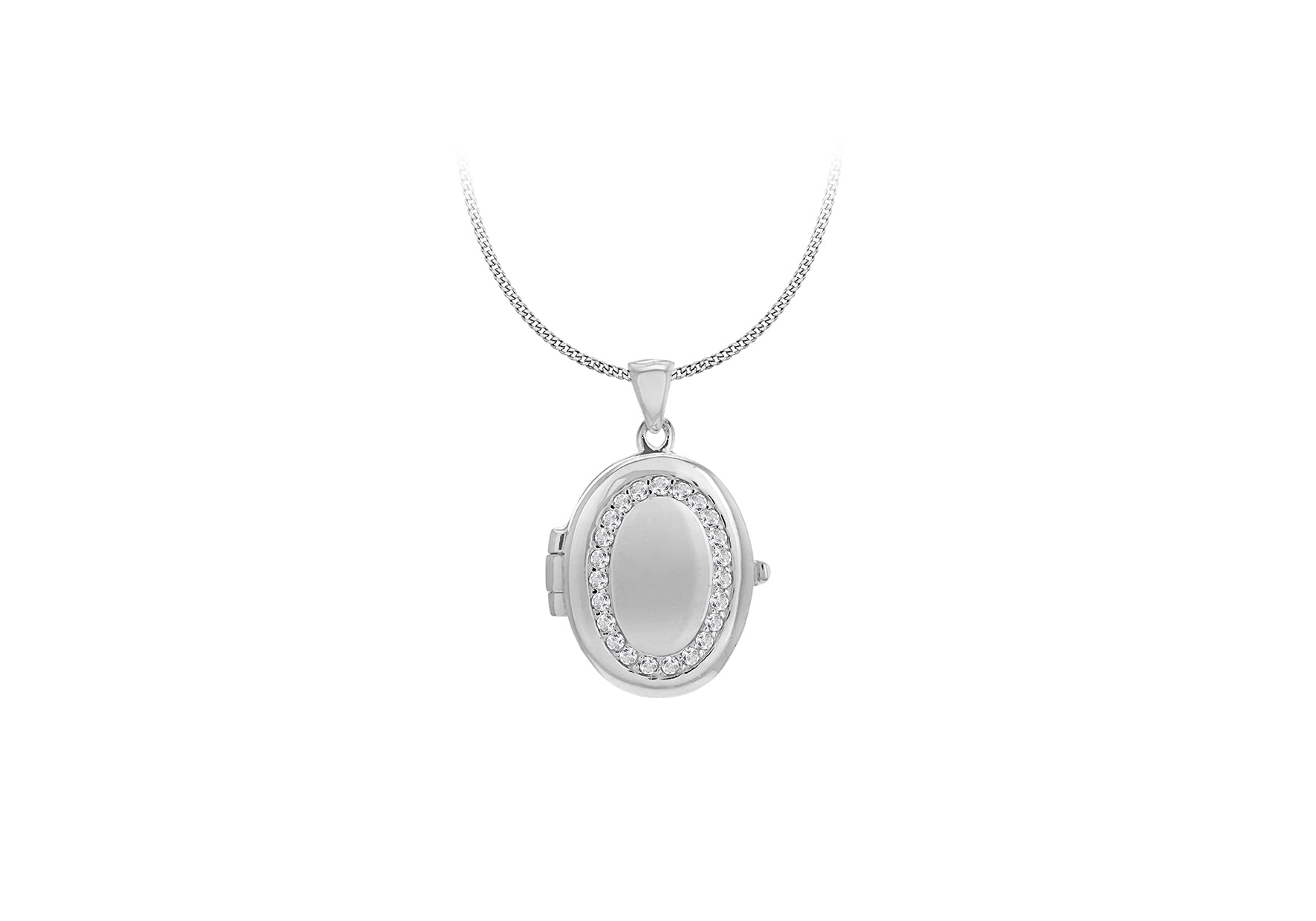 Sterling Silver Zirconia 18mm x 23mm Oval Locket Pendant