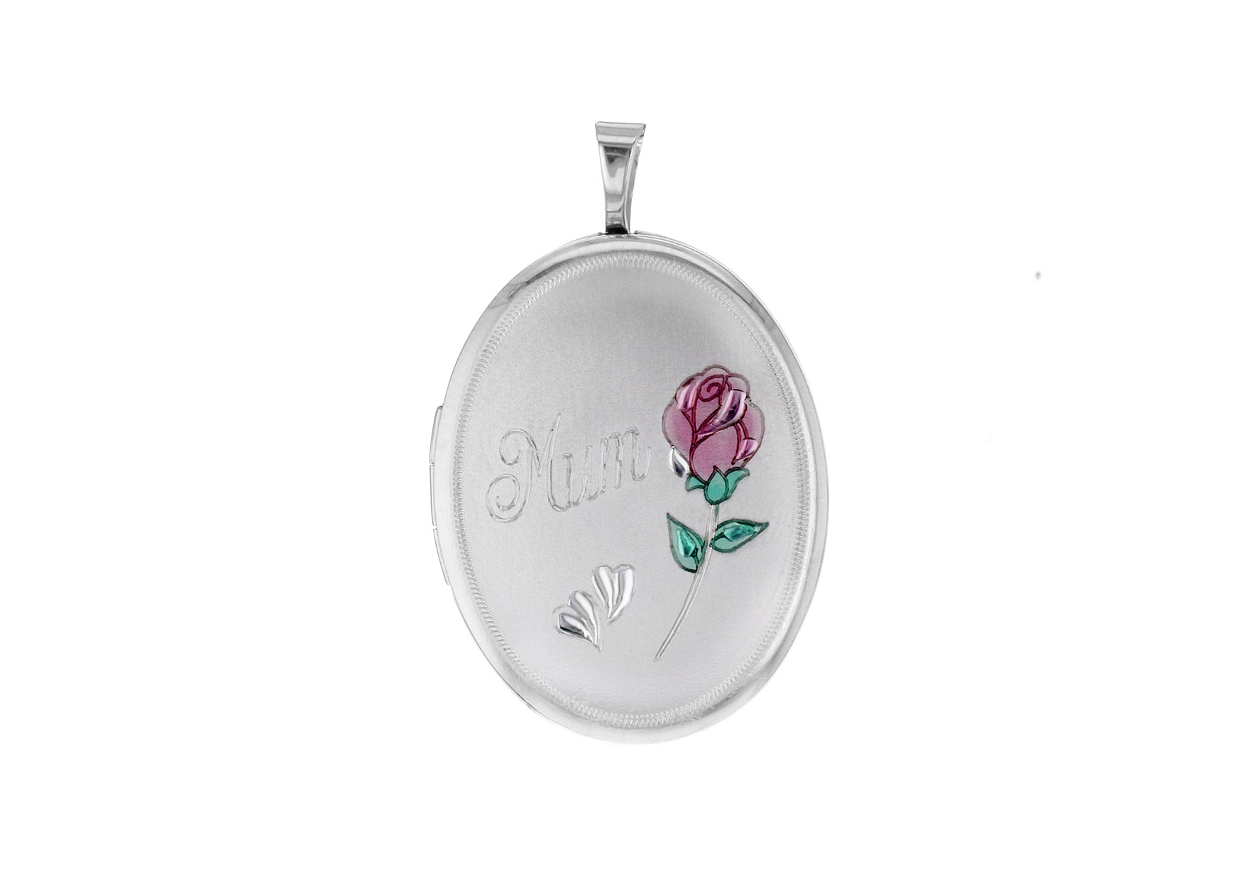 Sterling Silver Etched 'Mum' Rose Oval Locket