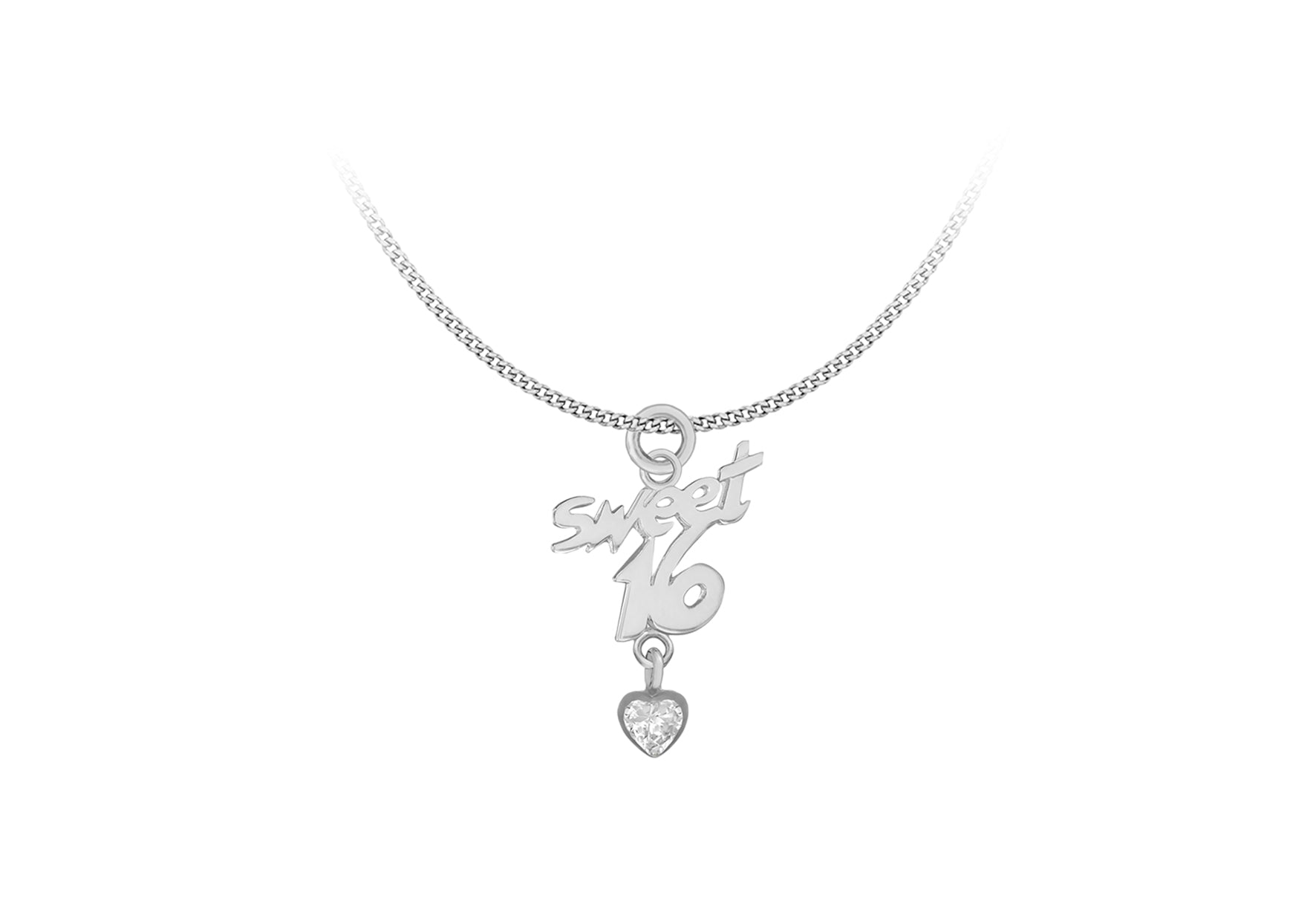 Sterling Silver Zirconia 11mm x 21.2mm 'Sweet 16' Pendant