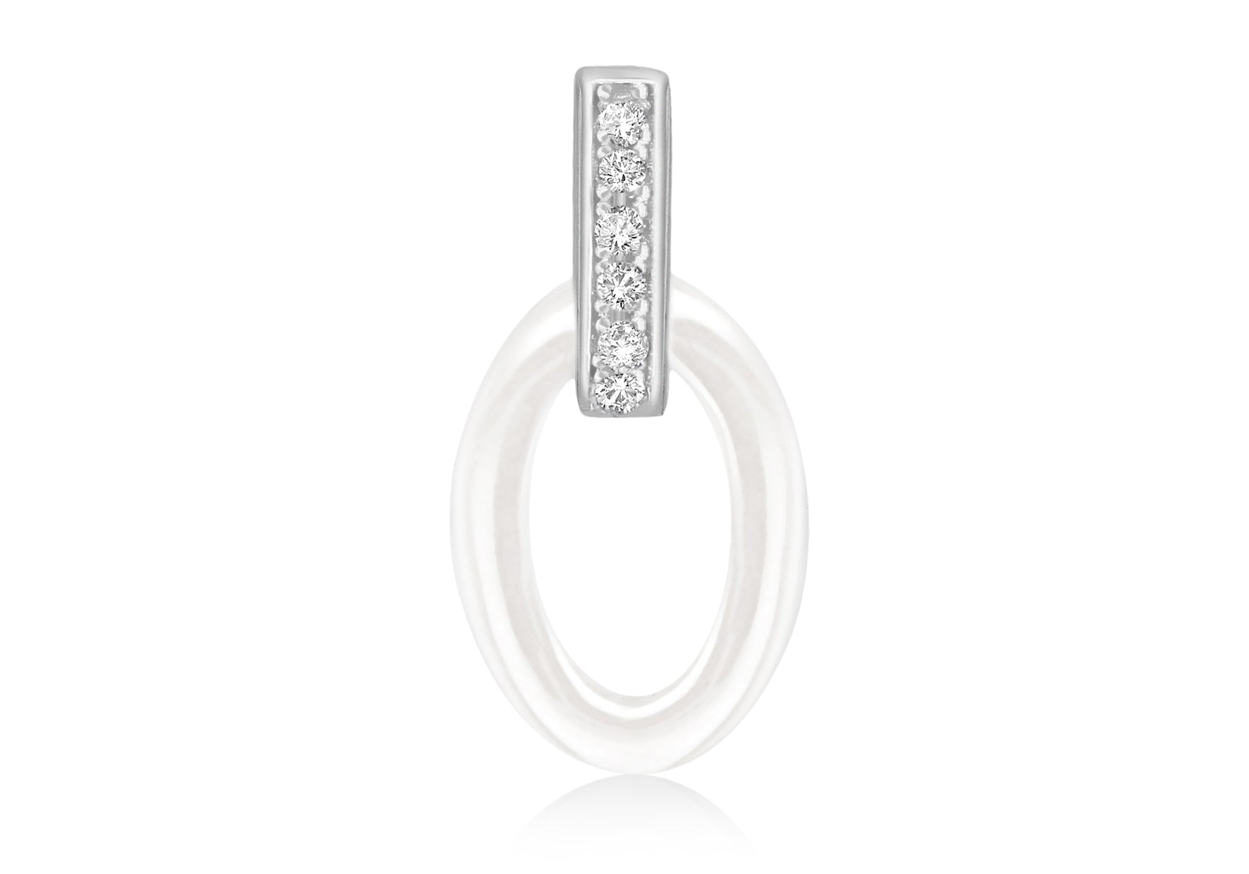 Sterling Silver Rhodium Plated Oval White Ceramic Zirconia  Set Pendant