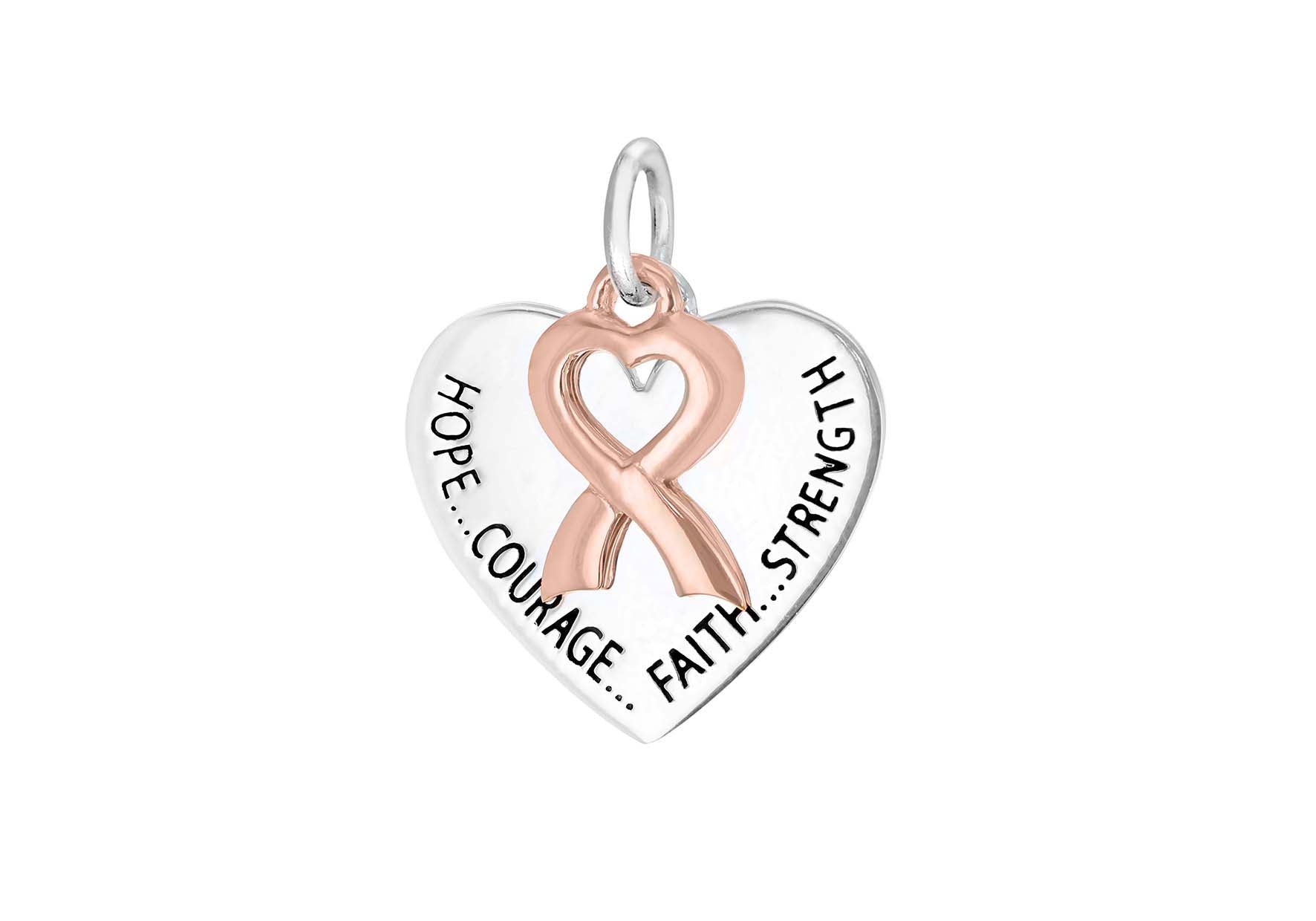 Sterling Silver Oxidised Rose Gold Plated 'Hope/ourage/Faith/Strength' Heart Pendant