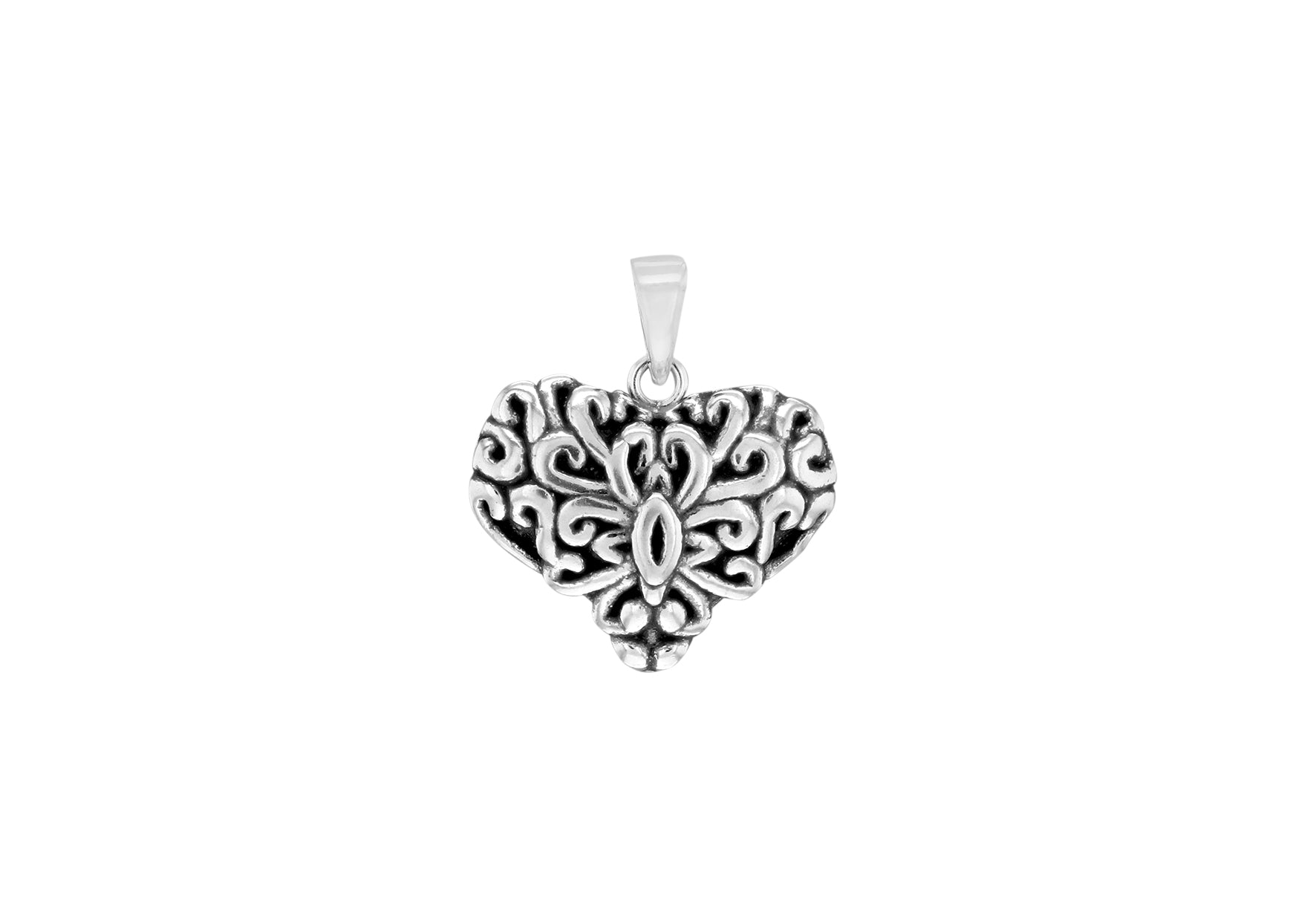 Sterling Silver Oxidised Antique-Style Patterned Heart Pendant
