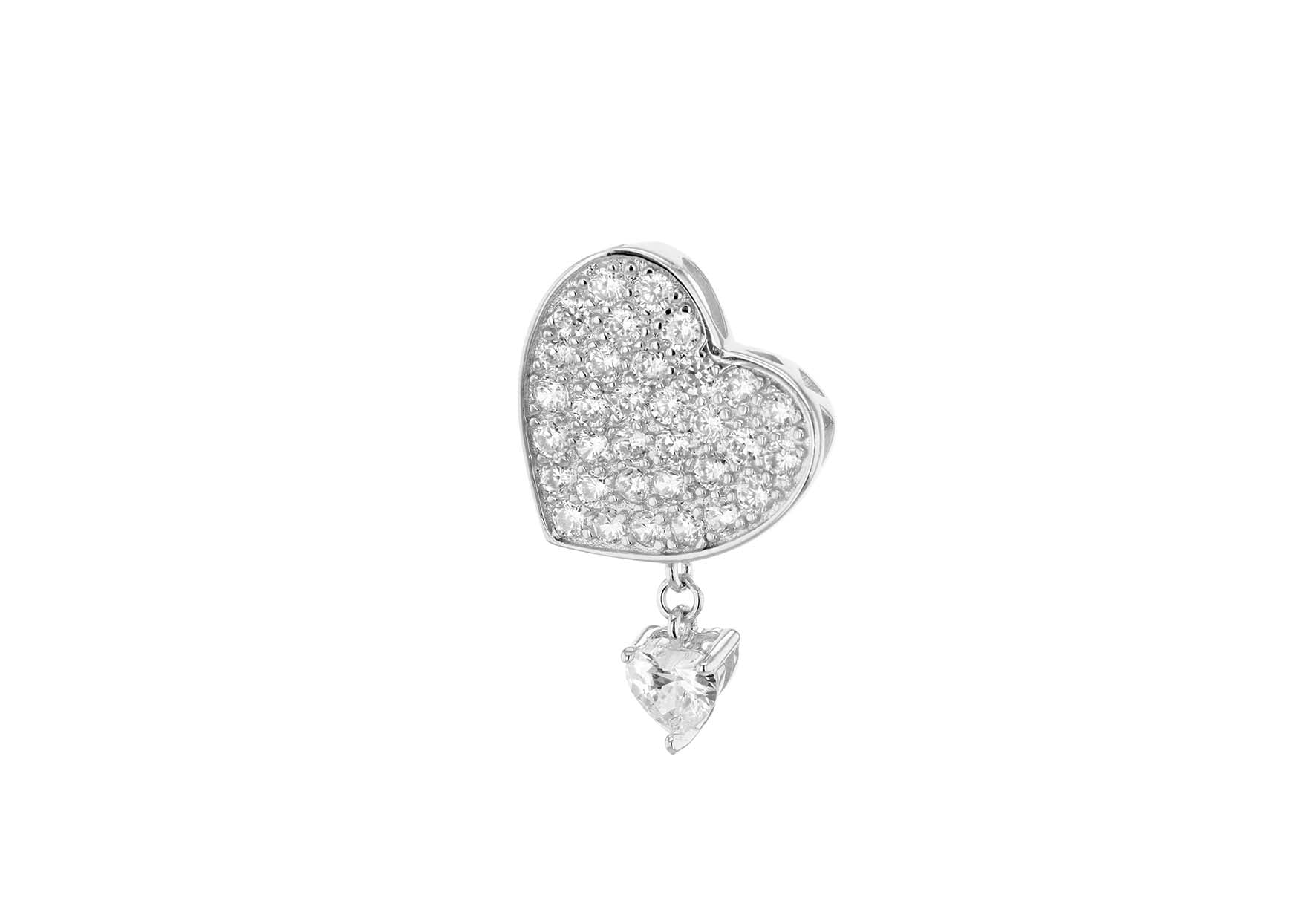 Sterling Silver Rhodium Plated White Zirconia Double-Heart Pendant