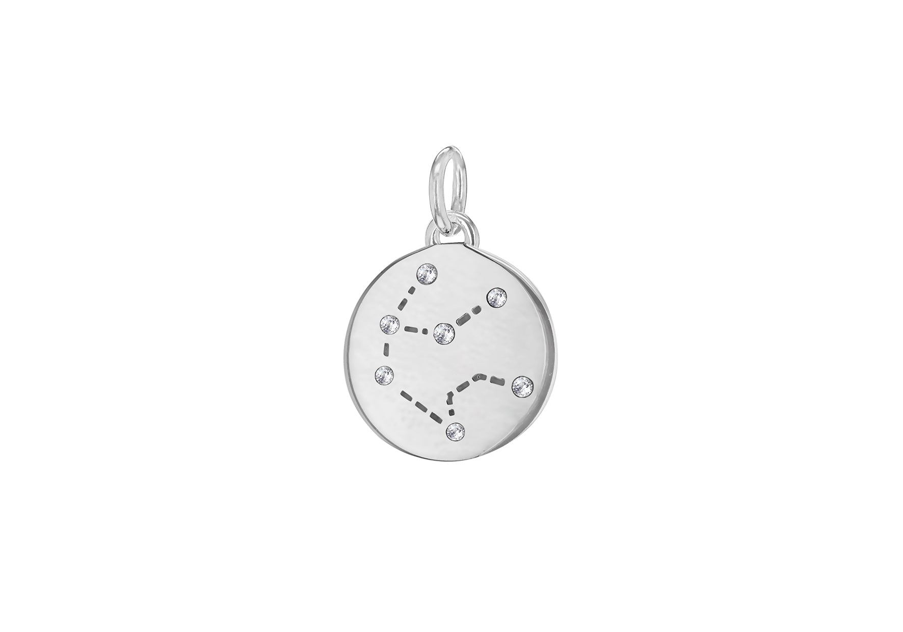 Sterling Silver Zirconia 12mm x 18.5mm Aquarius Constellation Disc Pendant
