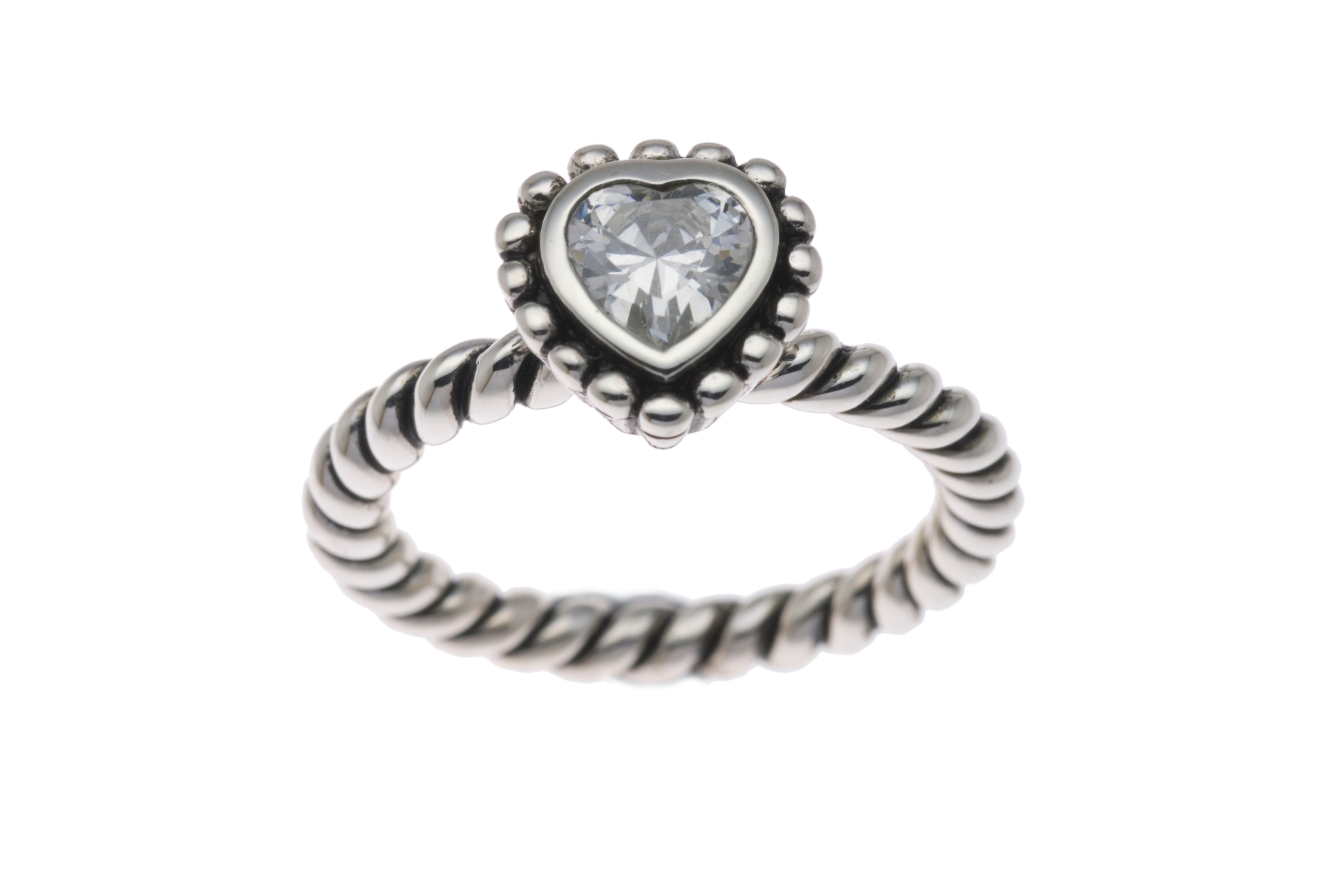 Sterling Silver Rhodium Plated White Zirconia Heart Stacking Ring