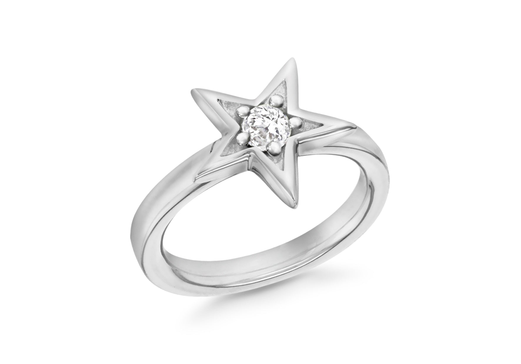 Sterling Silver Rhodium Plated White Zirconia Star Stacking Ring