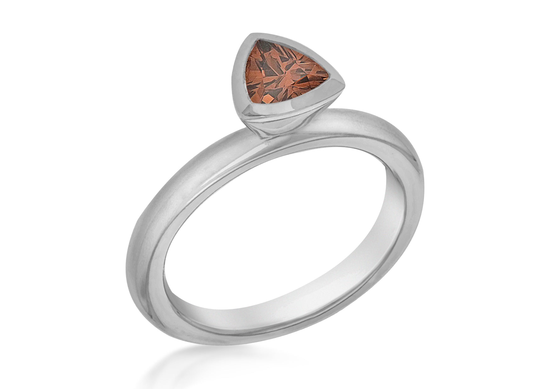 Sterling Silver Black Rhodium Plated Triangular Brown Zirconia Stacking Ring