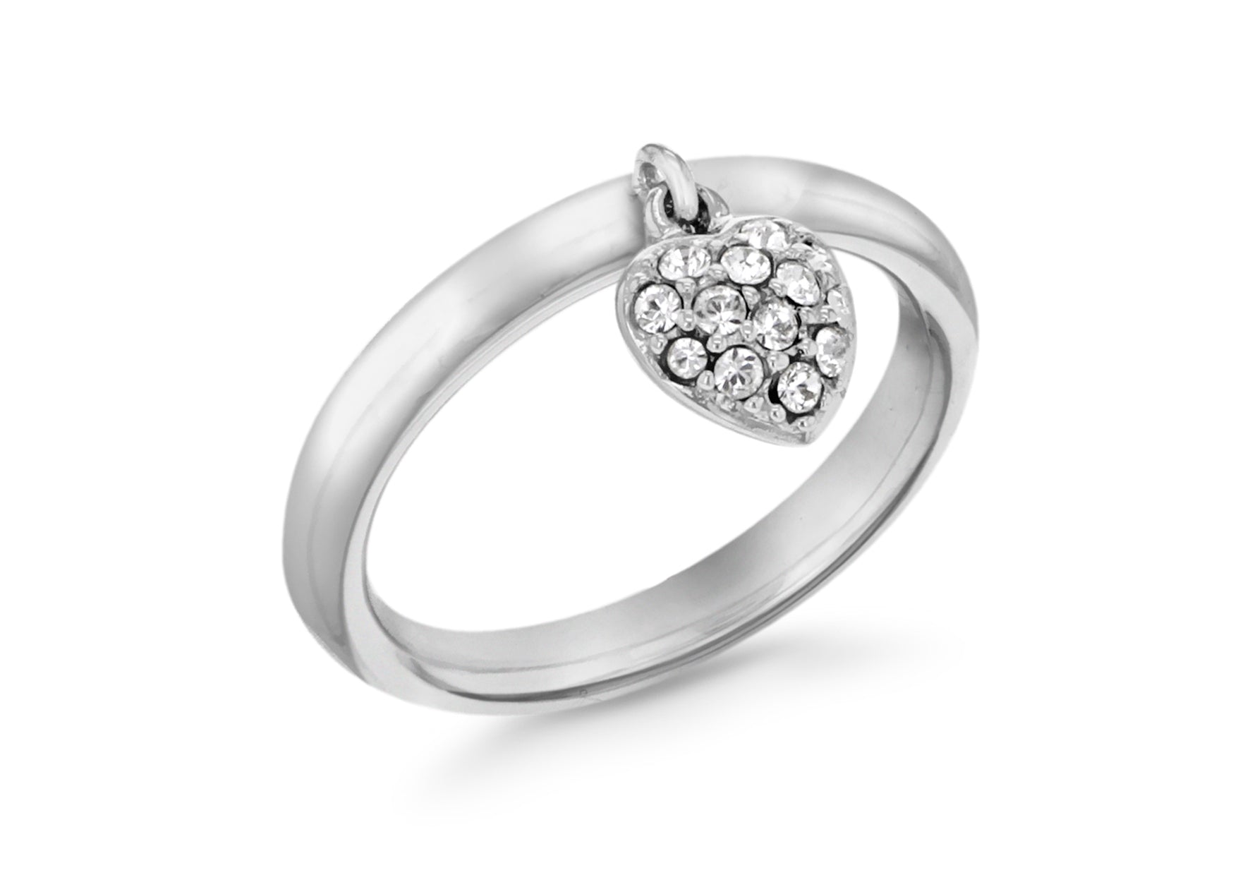 Sterling Silver Rhodium Plated Zirconia Heart Drop Stacking Ring