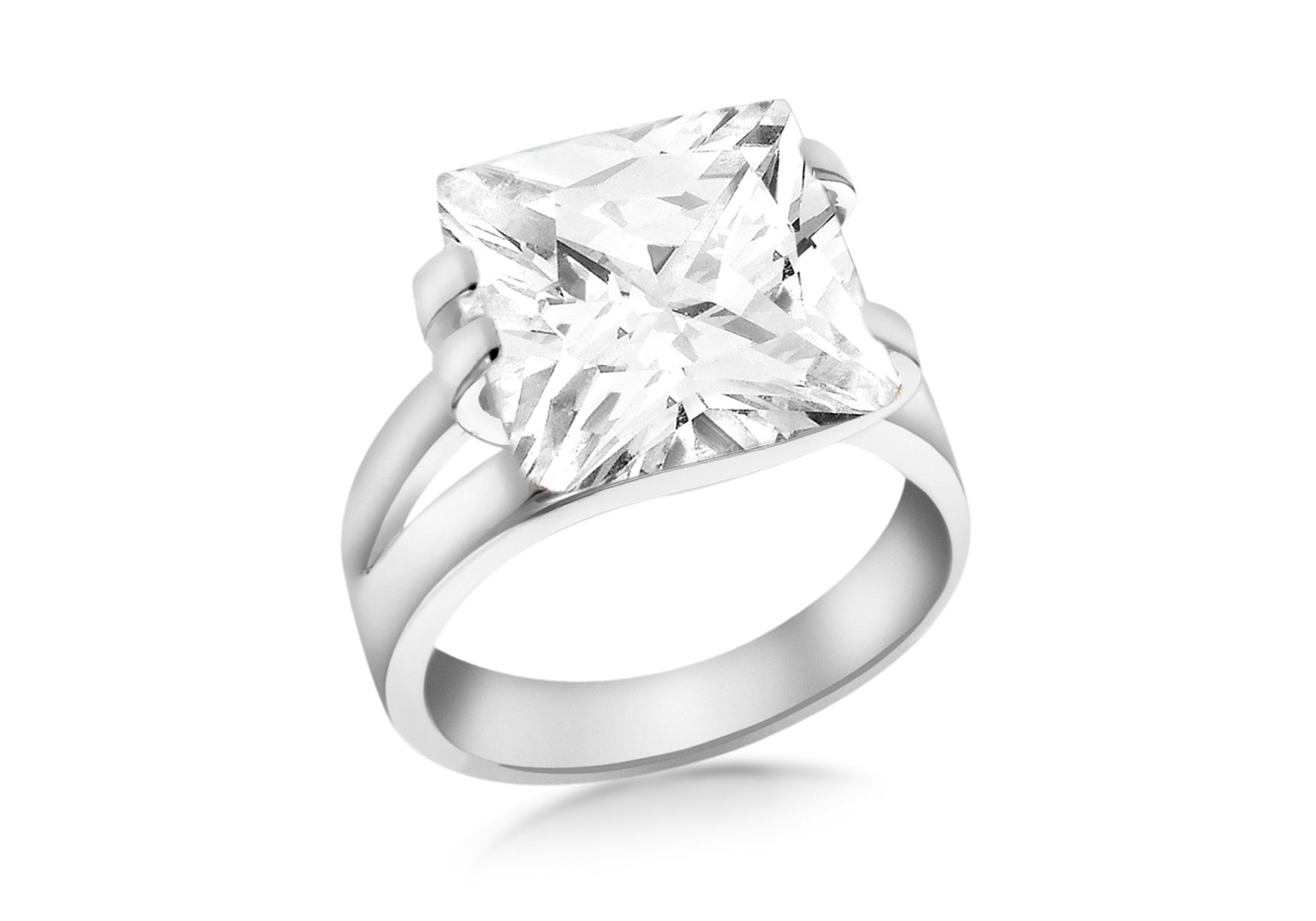 Sterling Silver White Zirconia Stone Set Square Ring