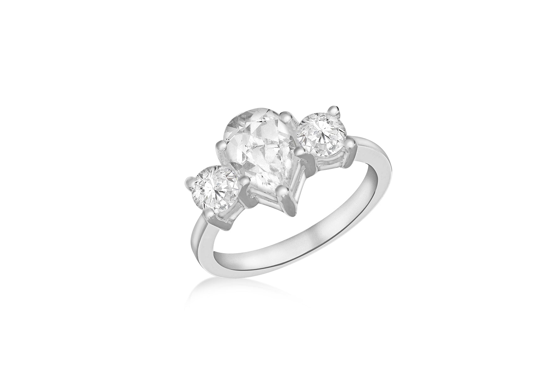 SILVER 3STONE PEAR/RND Zirconia Ring