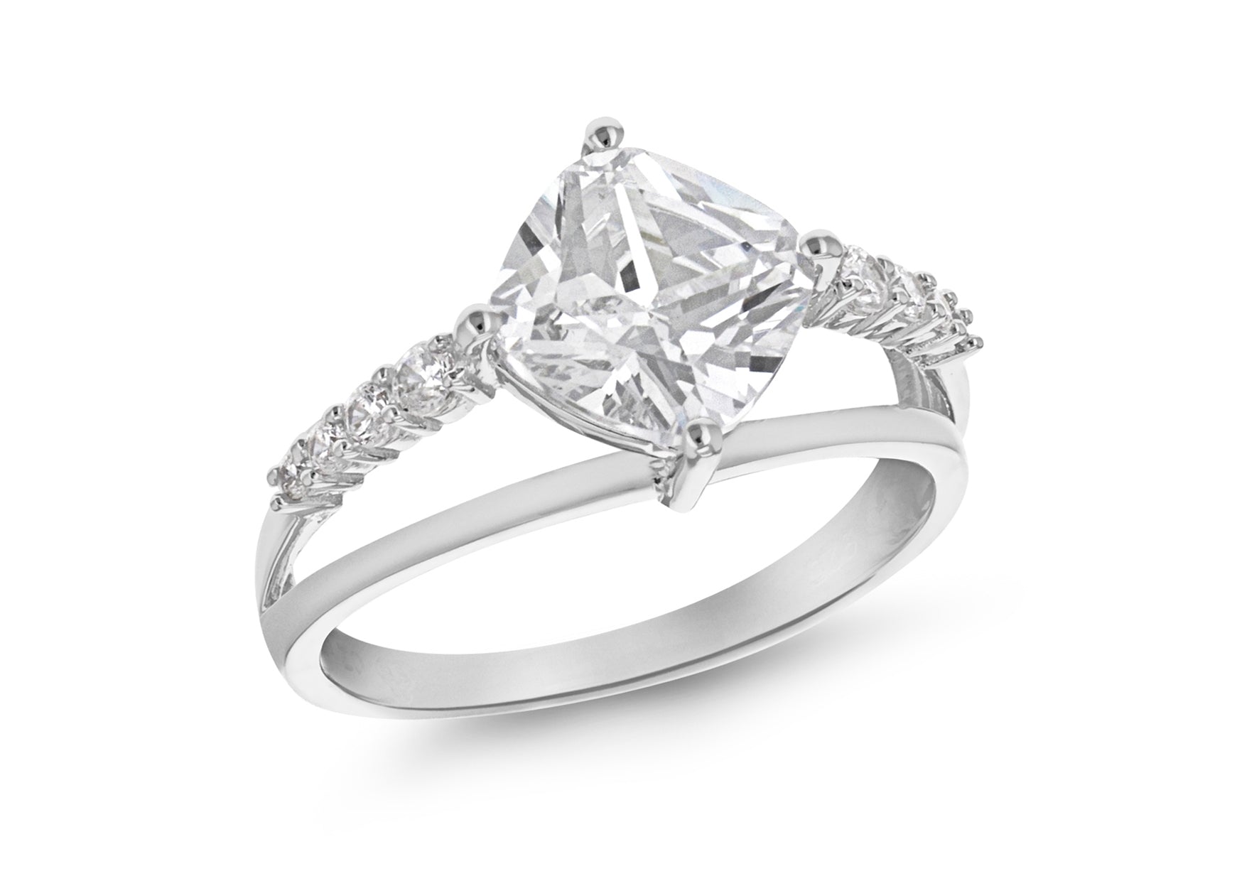 Sterling Silver Rhodium Plated Diamond Shaped Zirconia Ring