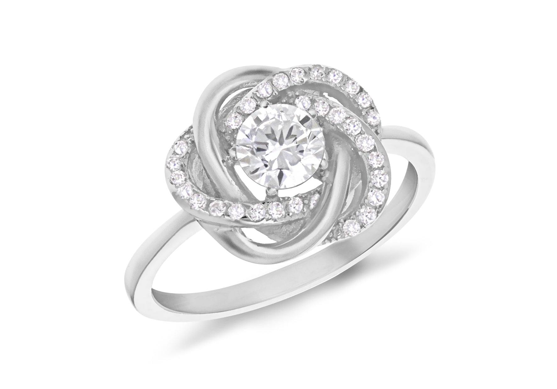 Sterling Silver Rhodium Plated Zirconia Knot Ring