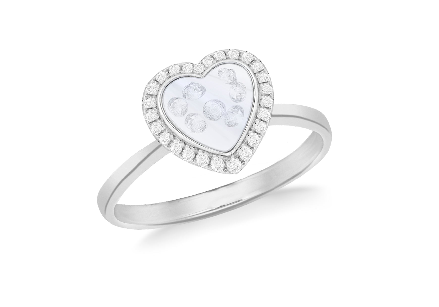 Sterling Silver Rhodium Plated Floating Zirconia Stones Heart Ring